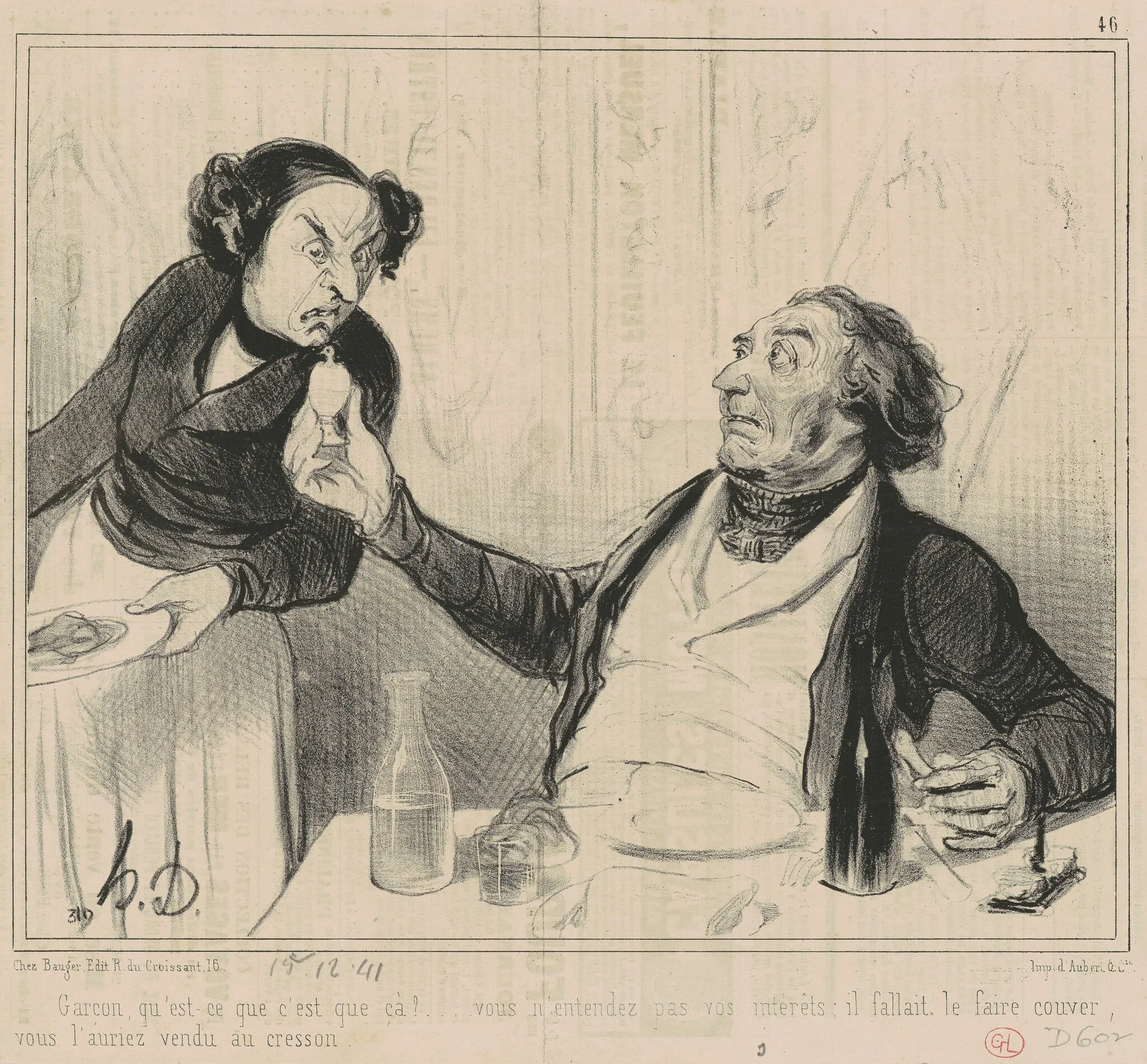 Garçon, qu'est-ce que c'est que ça?..., by Honoré Daumier, ink, 1841