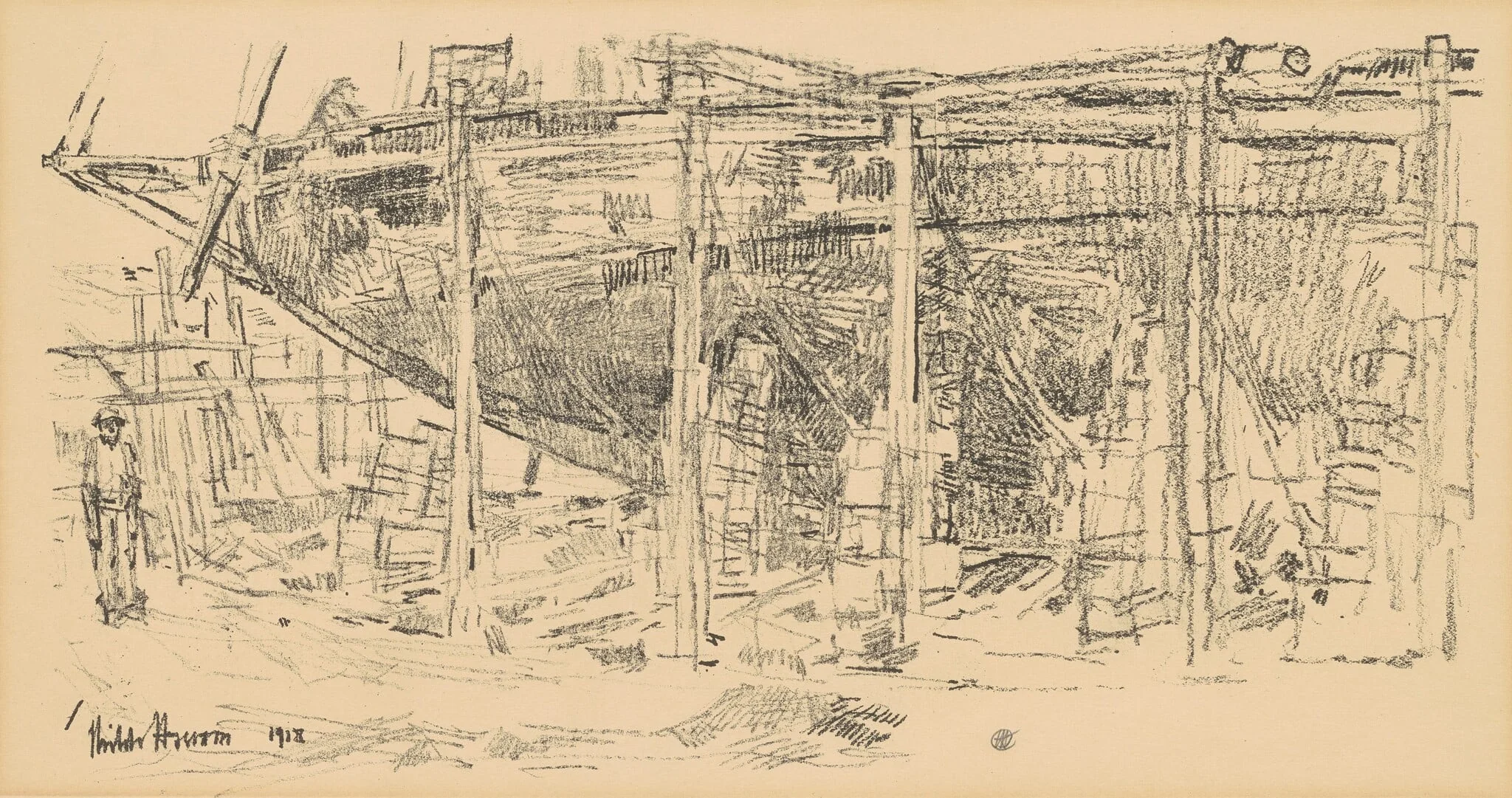 On the Ways, by Childe Hassam, ink, 1918