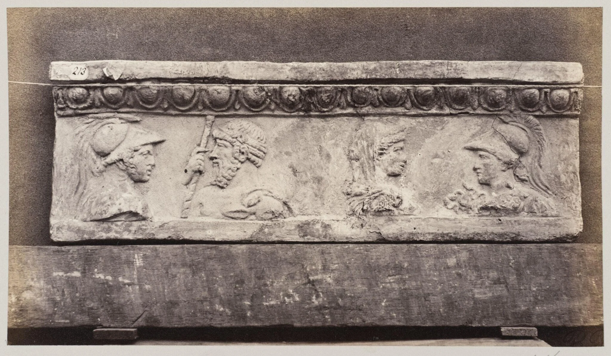 Bas-relief portion of frieze with Jupiter, Mars, Juno and Minerva in terra cotta, by Louise Laffon, photographic, 1864