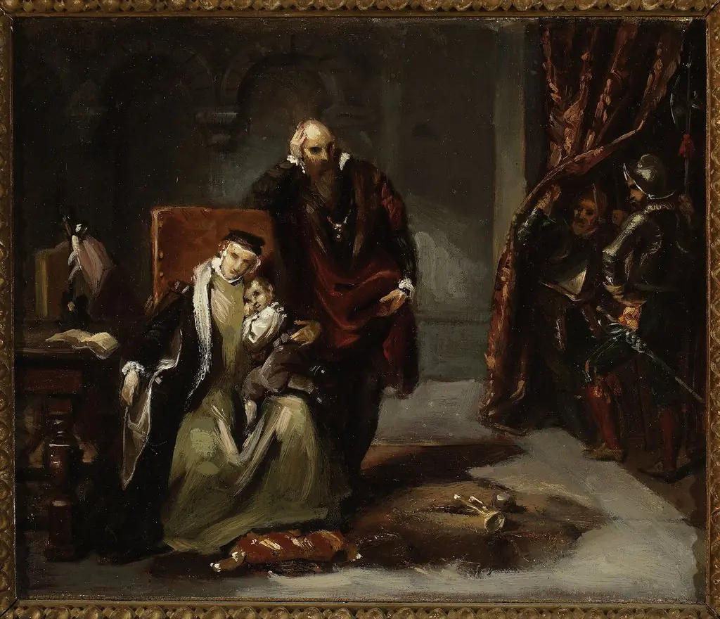 Catherine Jagiellon with her son Sigismund imprisoned in the Gripshom Castle (sketch)