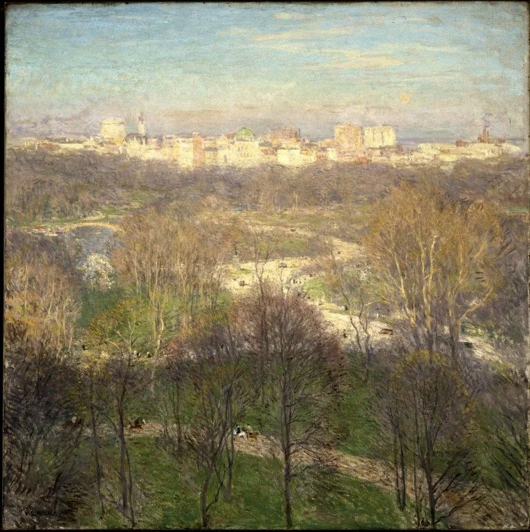 Early Spring Afternoon: Central Park, by Willard Metcalf, oil, 1911
