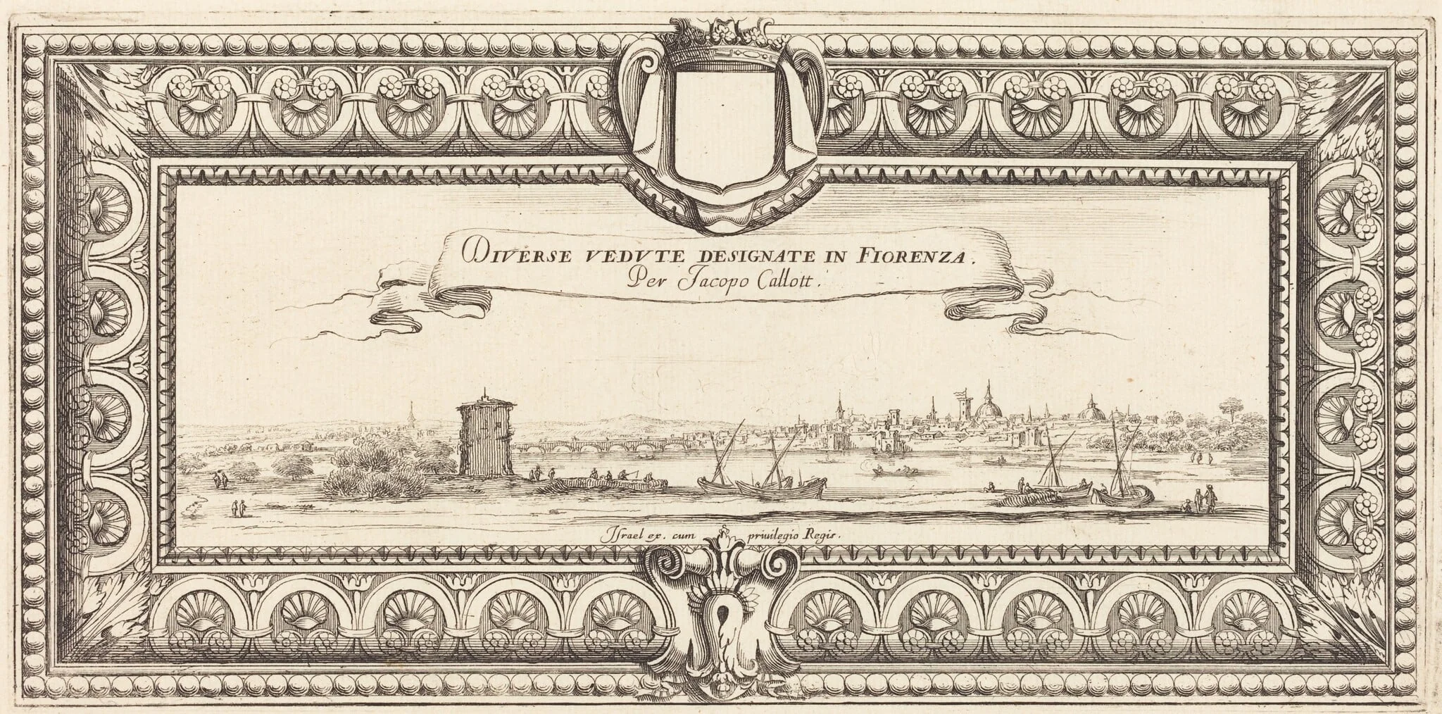 Title Page for Callot's "Various Italian Landscapes", by François Collignon, ink, 1630