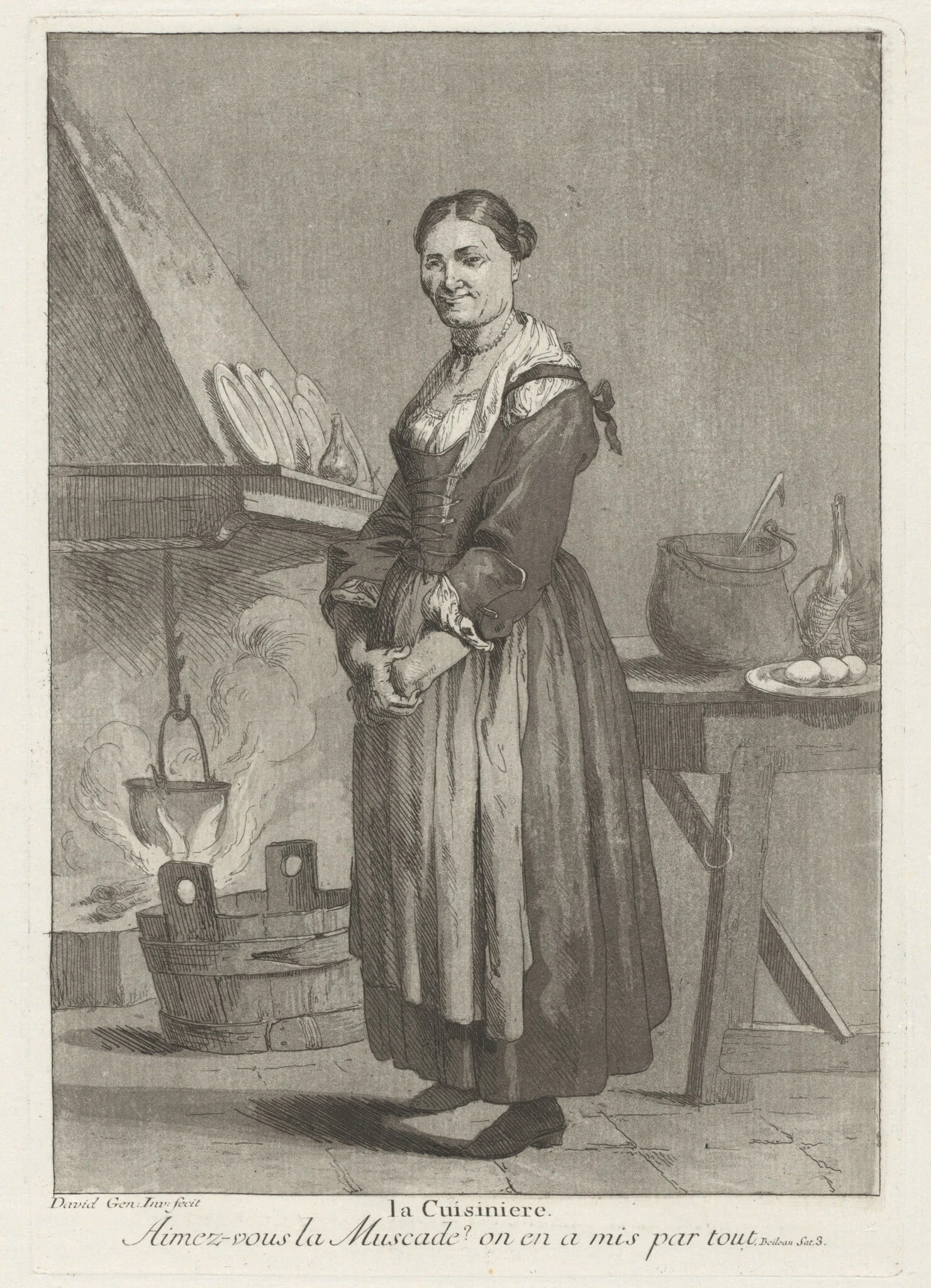 La Cuisiniere (The Cook), by Giovanni David, ink, 1775
