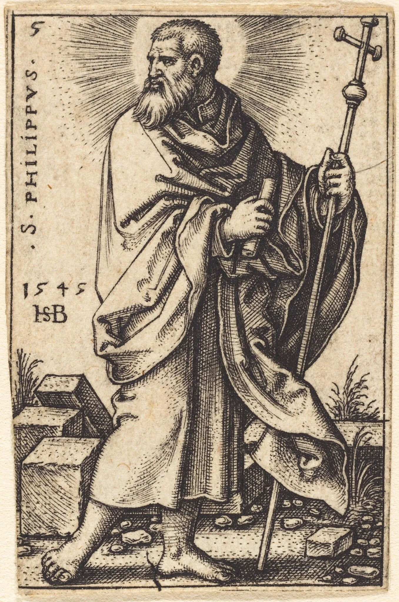 Saint Philip, by Sebald Beham, ink, 1545