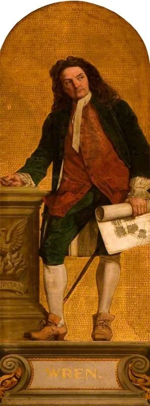 Sir Christopher Wren (1623–1723) (design for a mosaic in the Victoria and Albert Museum), by Eyre Crowe, oil, 1874