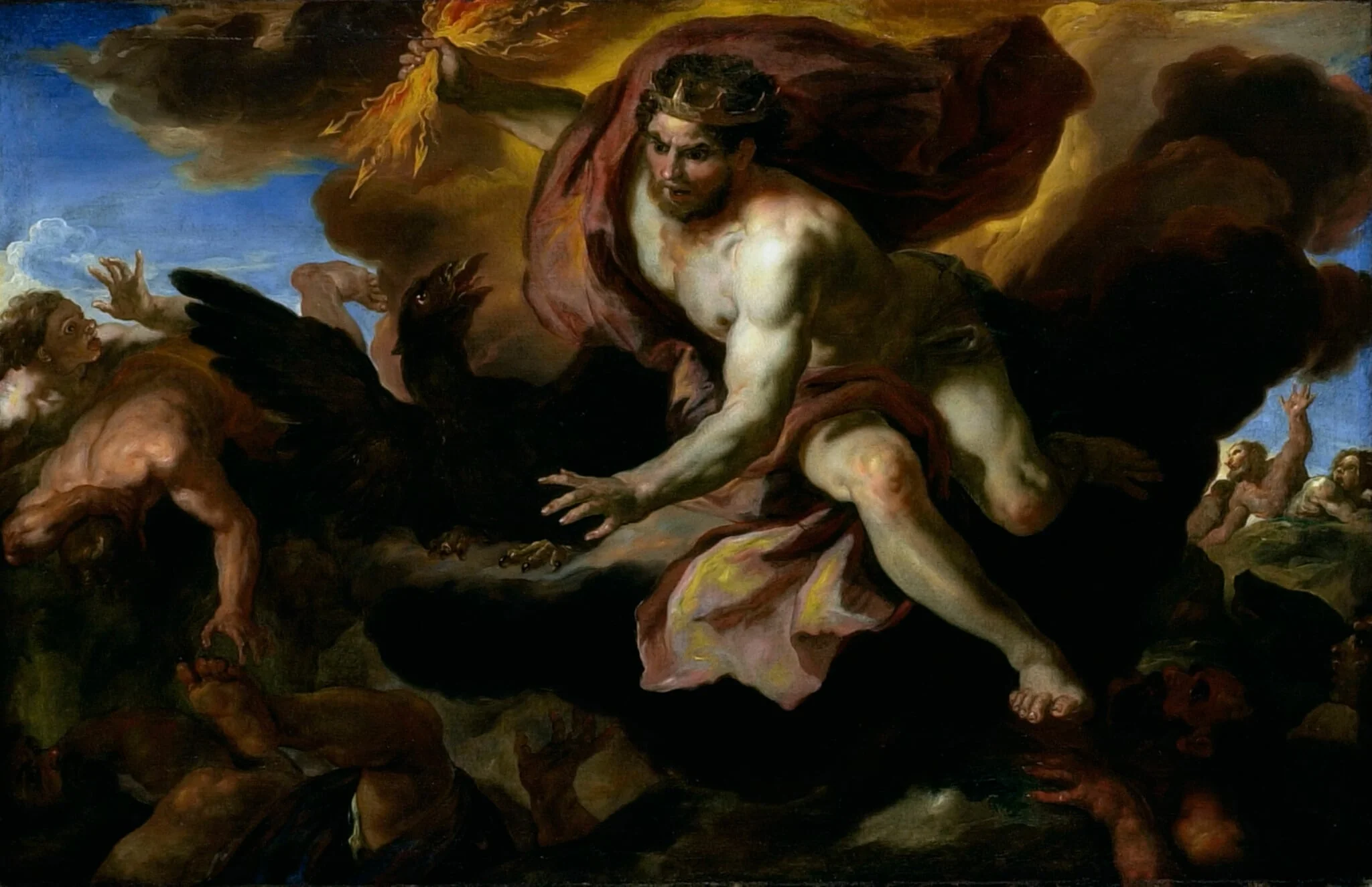 Jove Casts His Thunderbolts at the Rebellious Giants, by Johann Michael Rottmayr, oil, 1695