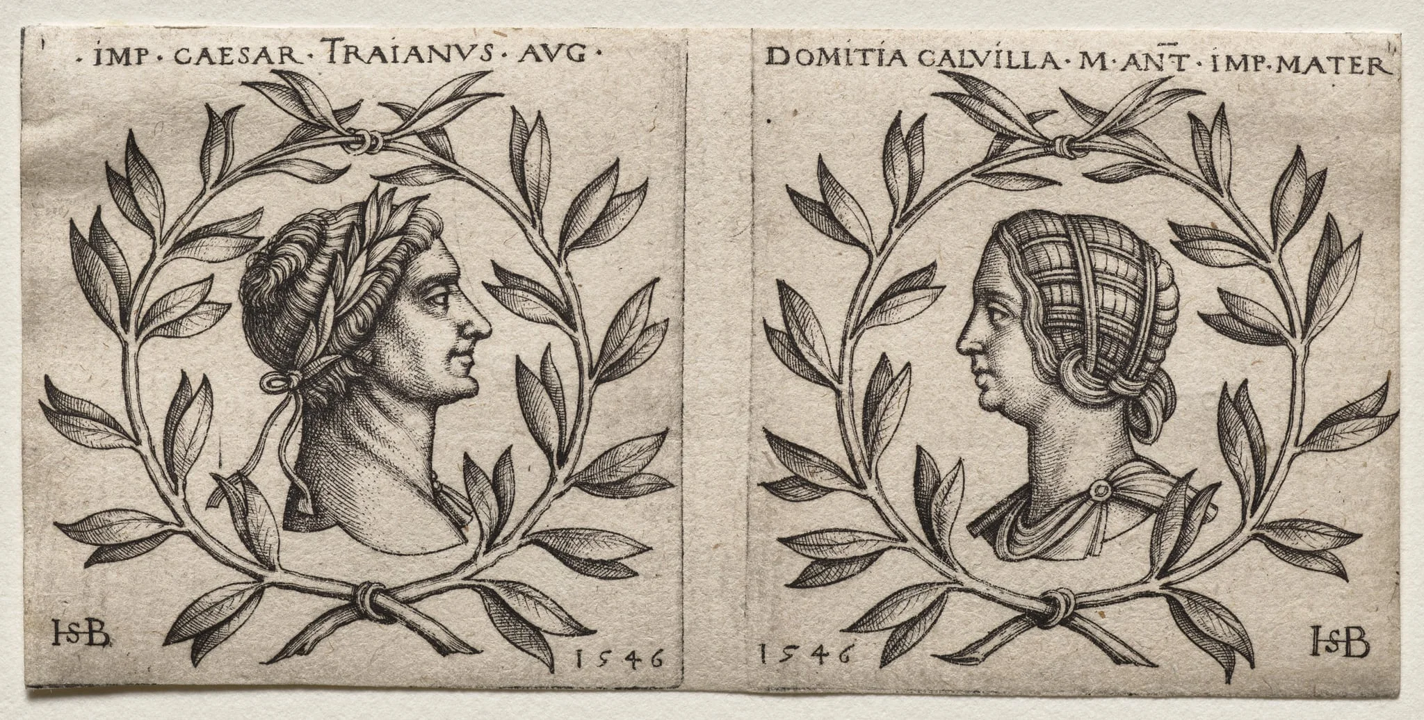 Busts of Emperor Trajan and Domitia Calvilla, by Sebald Beham, 1546