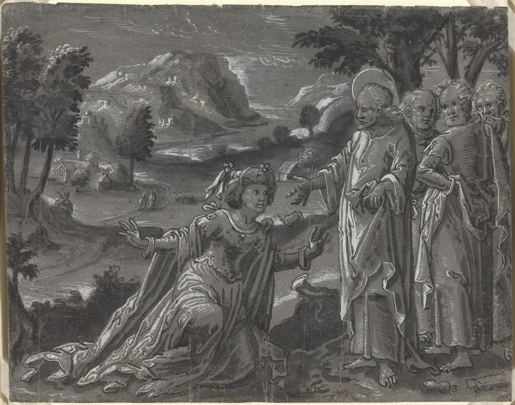 Christ and the Adulteress [recto], by German 16th Century, ink, 1600