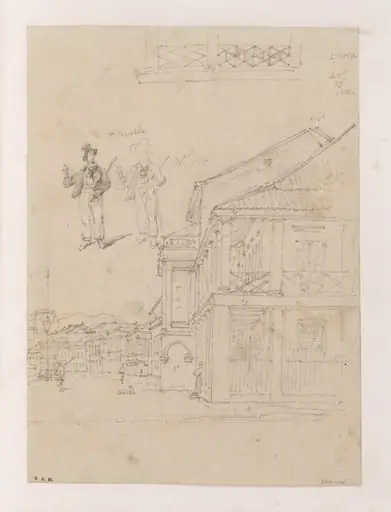  Buildings on the Praya Grande, Macau, with two studies of a Westerner