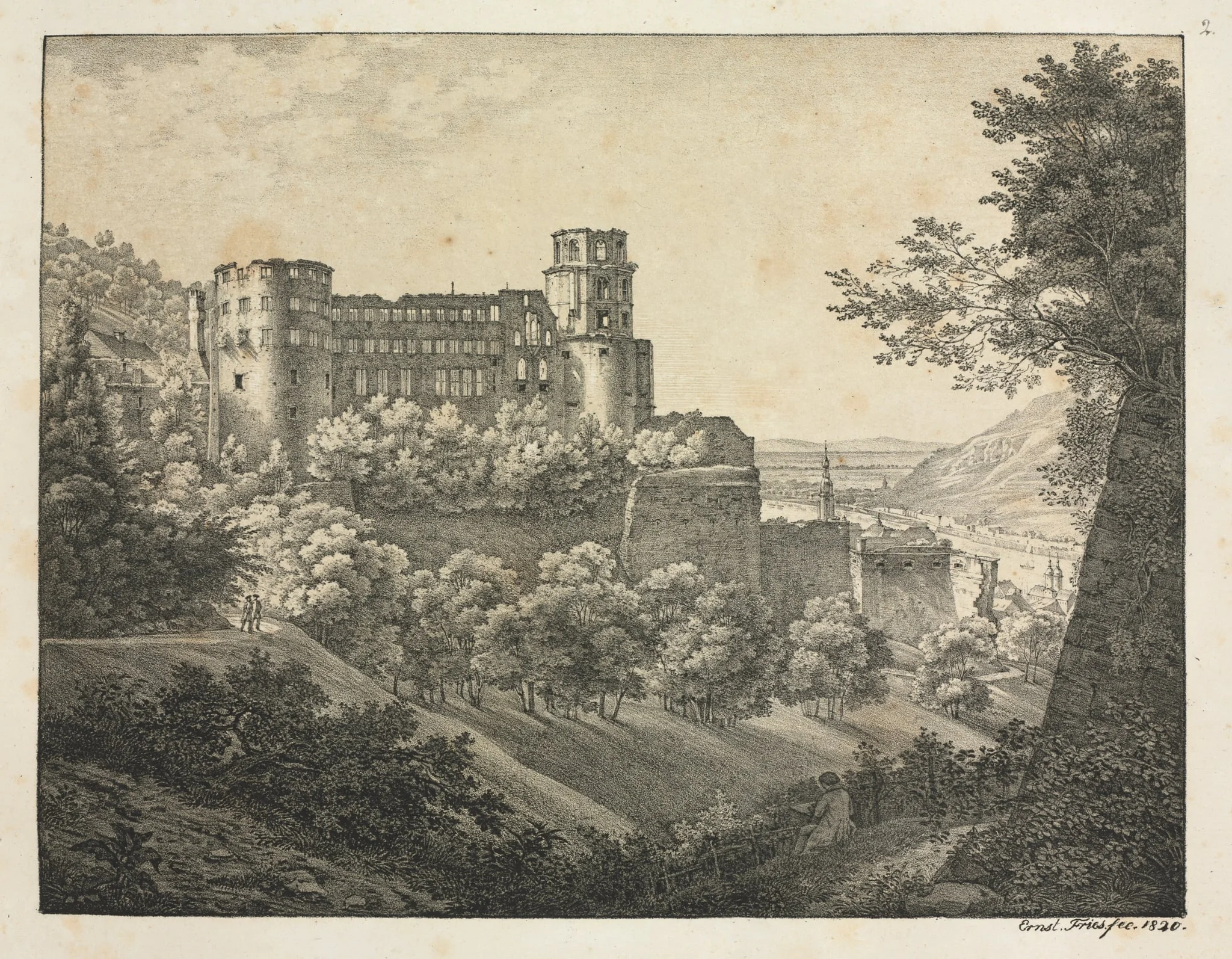 Six Views of Heidelberg Castle: Towards Northeast, by Ernst Fries, 1820