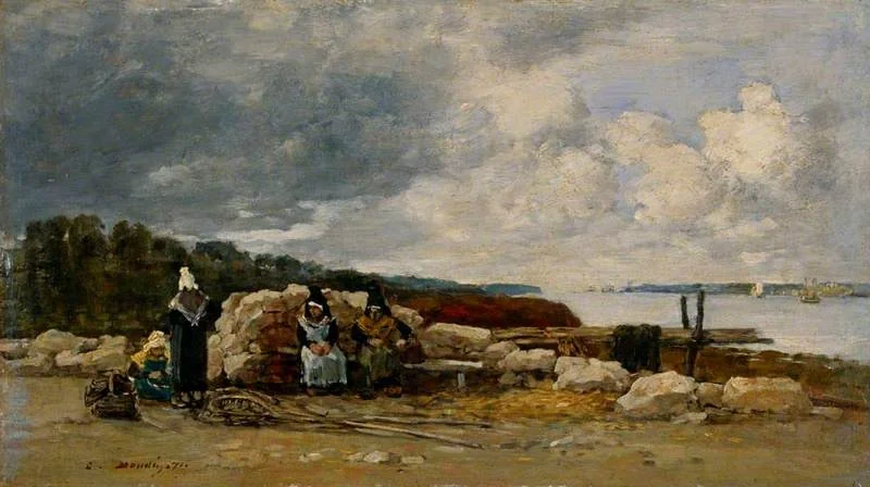 Plougastel: Shrimp Fisherwomen, by Eugène Boudin, oil, 1871