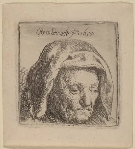 The Artist's Mother in a Cloth Headdress, Looking Down