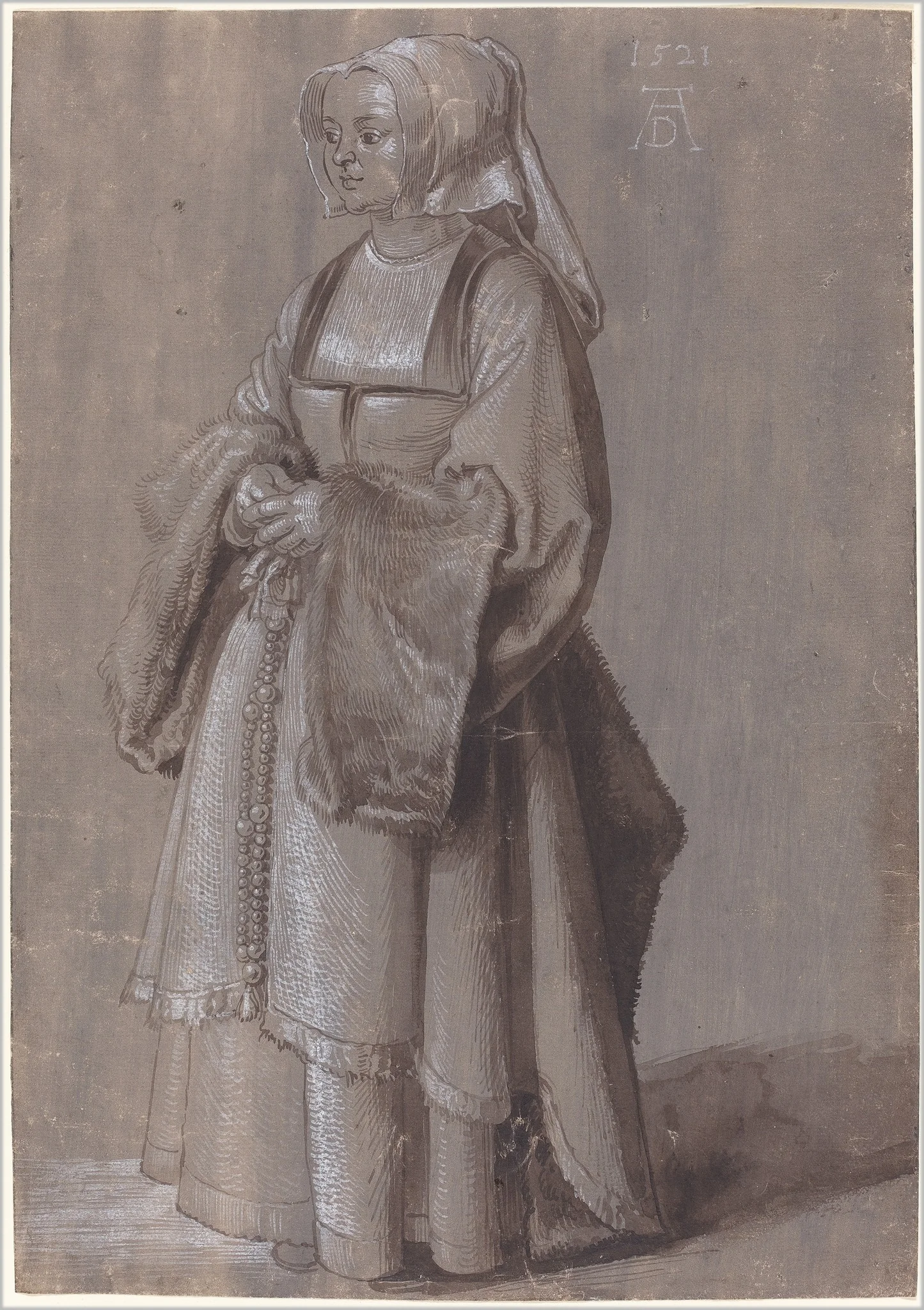 Young Woman in Netherlandish Dress, by Albrecht Dürer, unspecified, 1521