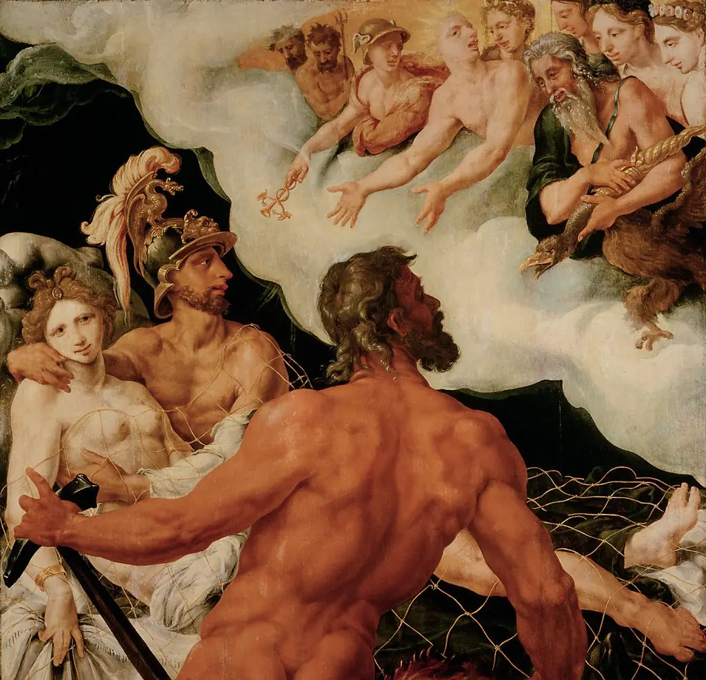 Vulcan showing the captured Mars and Venus to the gods