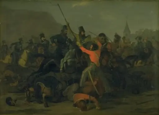 Oberst Boncke Bönnichsens fald den 6. december 1813 under en fægtning mellem jyske dragoner og kosakker