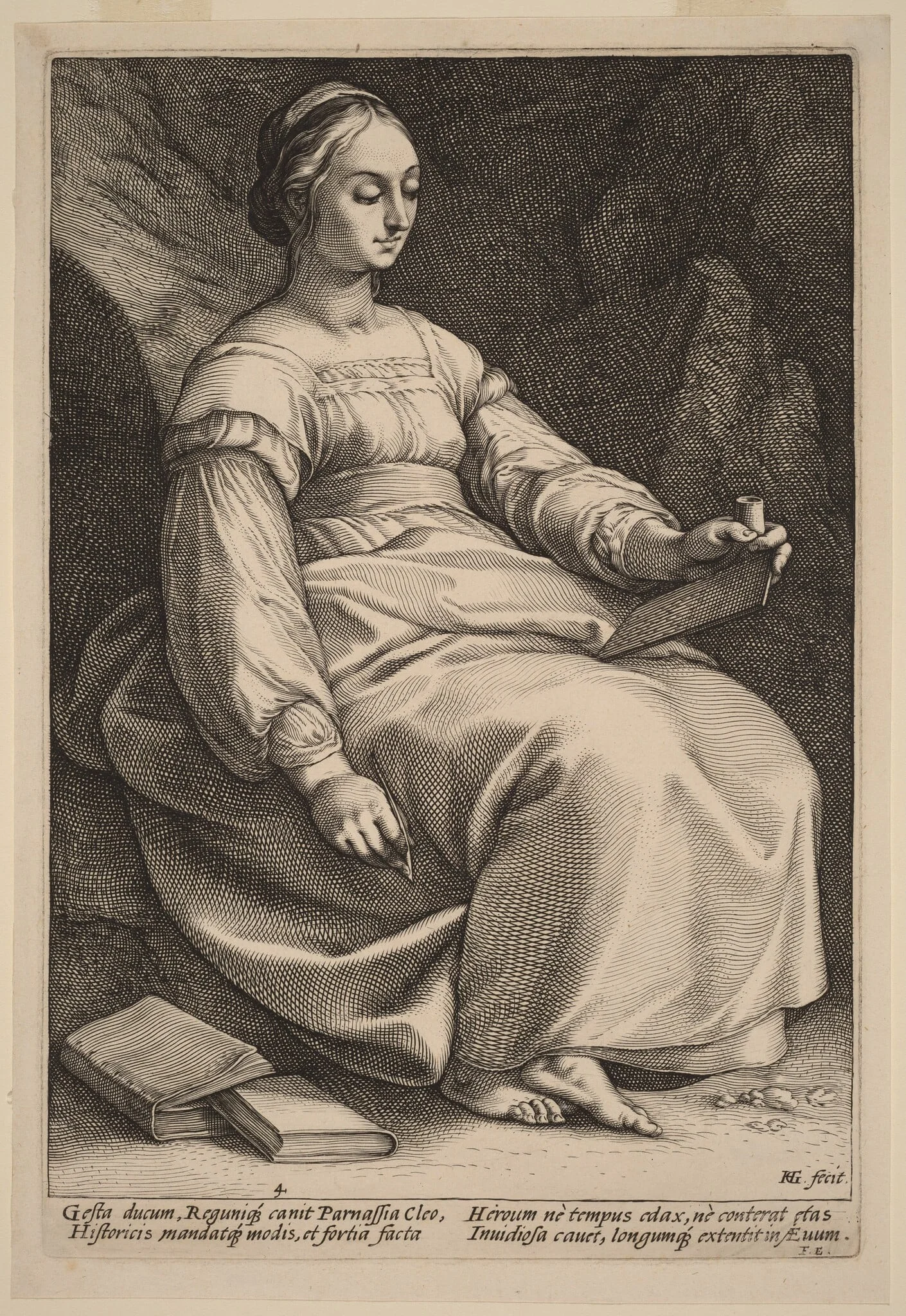 Clio, by Hendrik Goltzius, ink, 1592