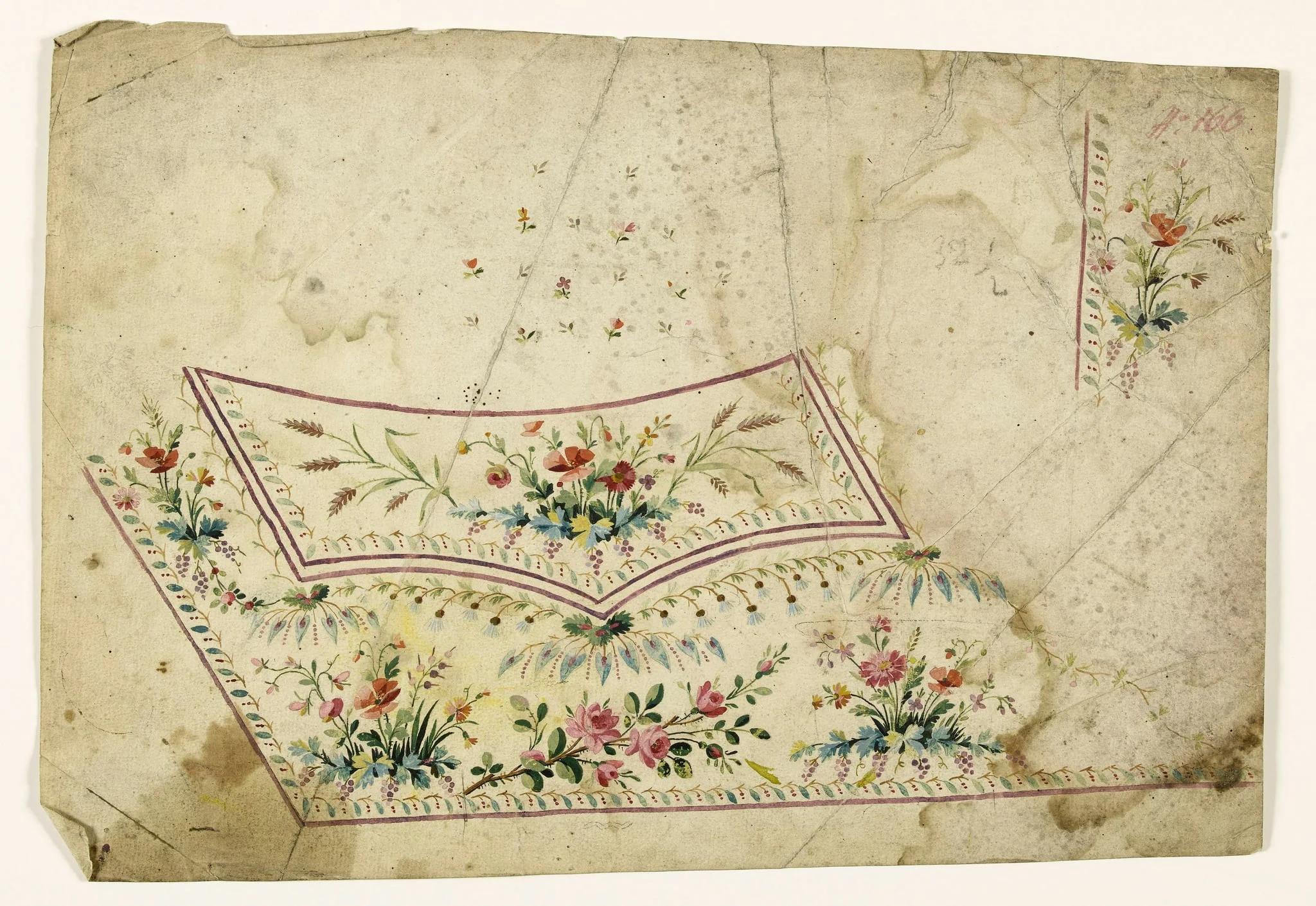 Composition florale avec grappes et épis, projets de broderies de gilet, XVIIIème siècle, by Anonyme, 1750