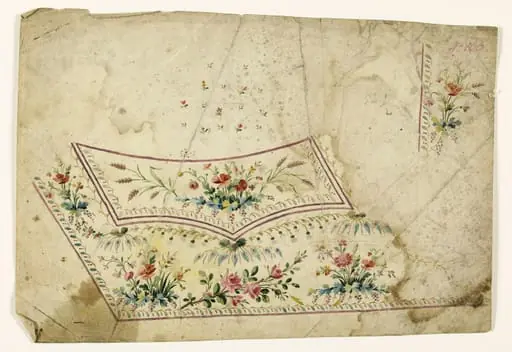 Composition florale avec grappes et épis, projets de broderies de gilet, XVIIIème siècle