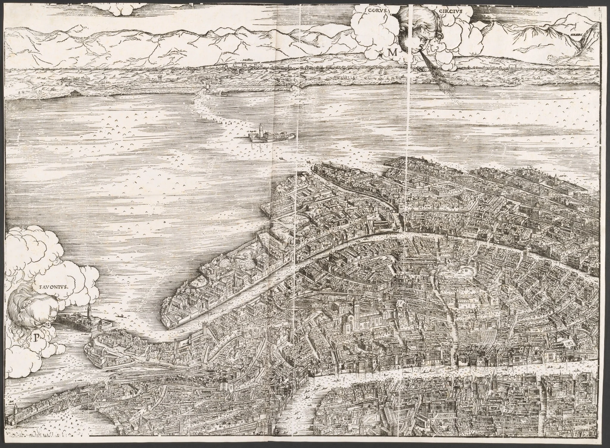 View of Venice [upper left block], by Jacopo de' Barbari, ink, 1500