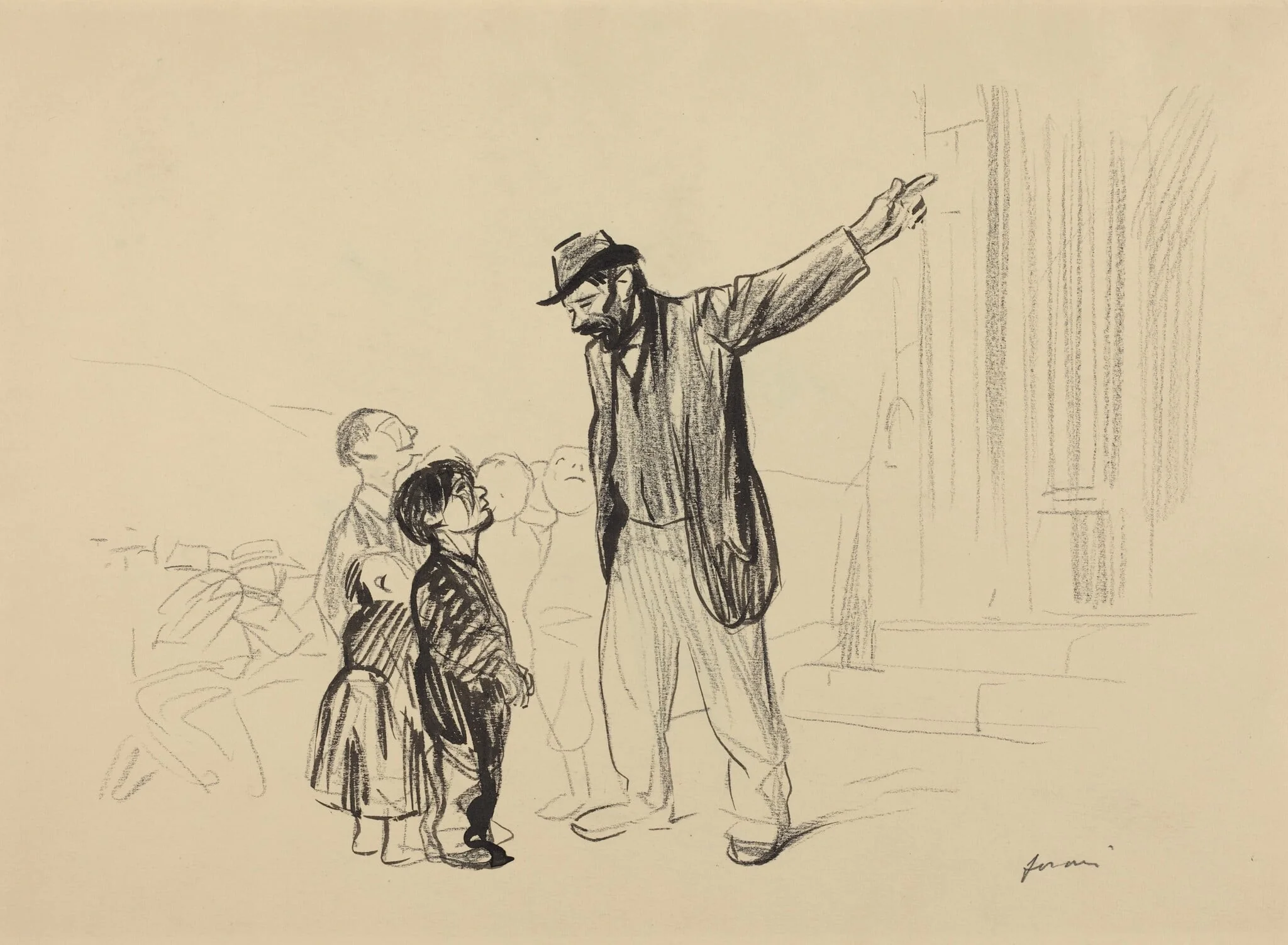 a) L'Englise de leurs peres (recto); b) Man with Cigarette (verso), by Jean-Louis Forain, ink, 1916