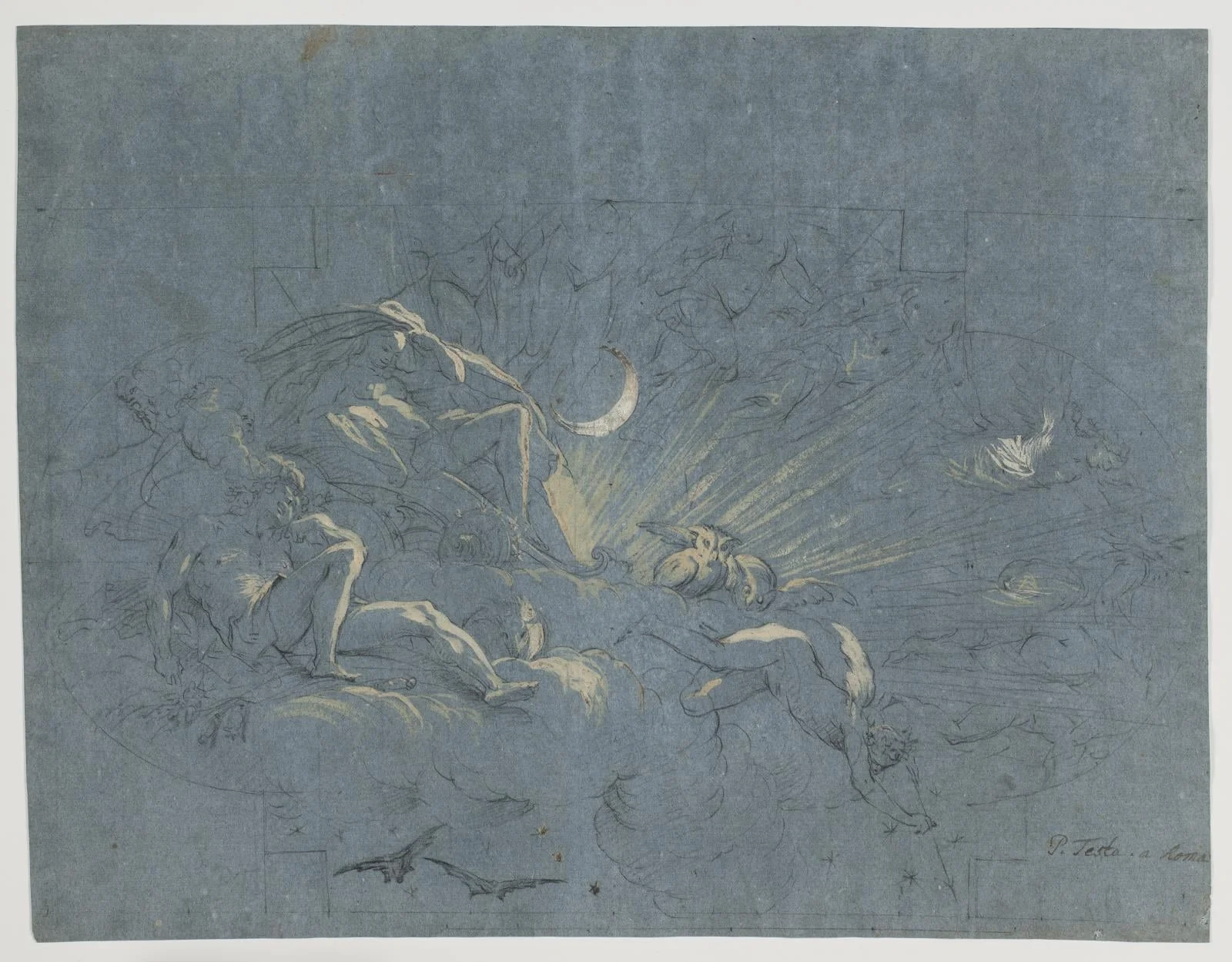 Selene and Endymion, design for a ceiling painting, by Unknown, unspecified, 1750