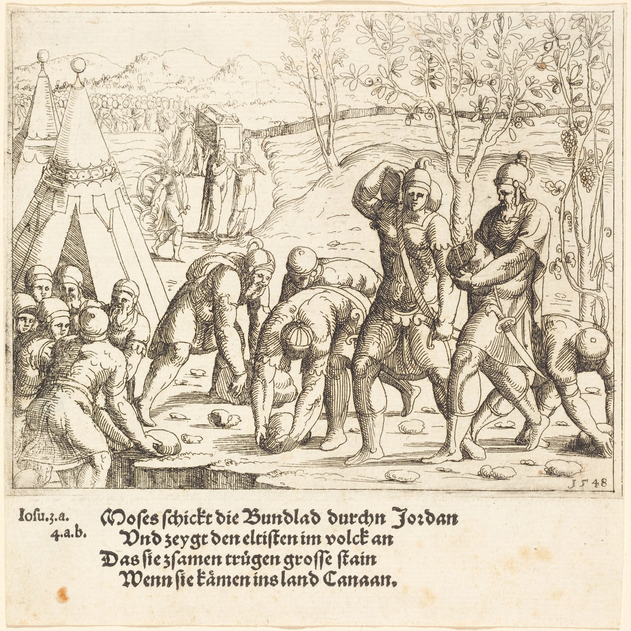 The Twelve Stones, and the Waters of the Jordan are Divided, by Augustin Hirschvogel, ink, 1548