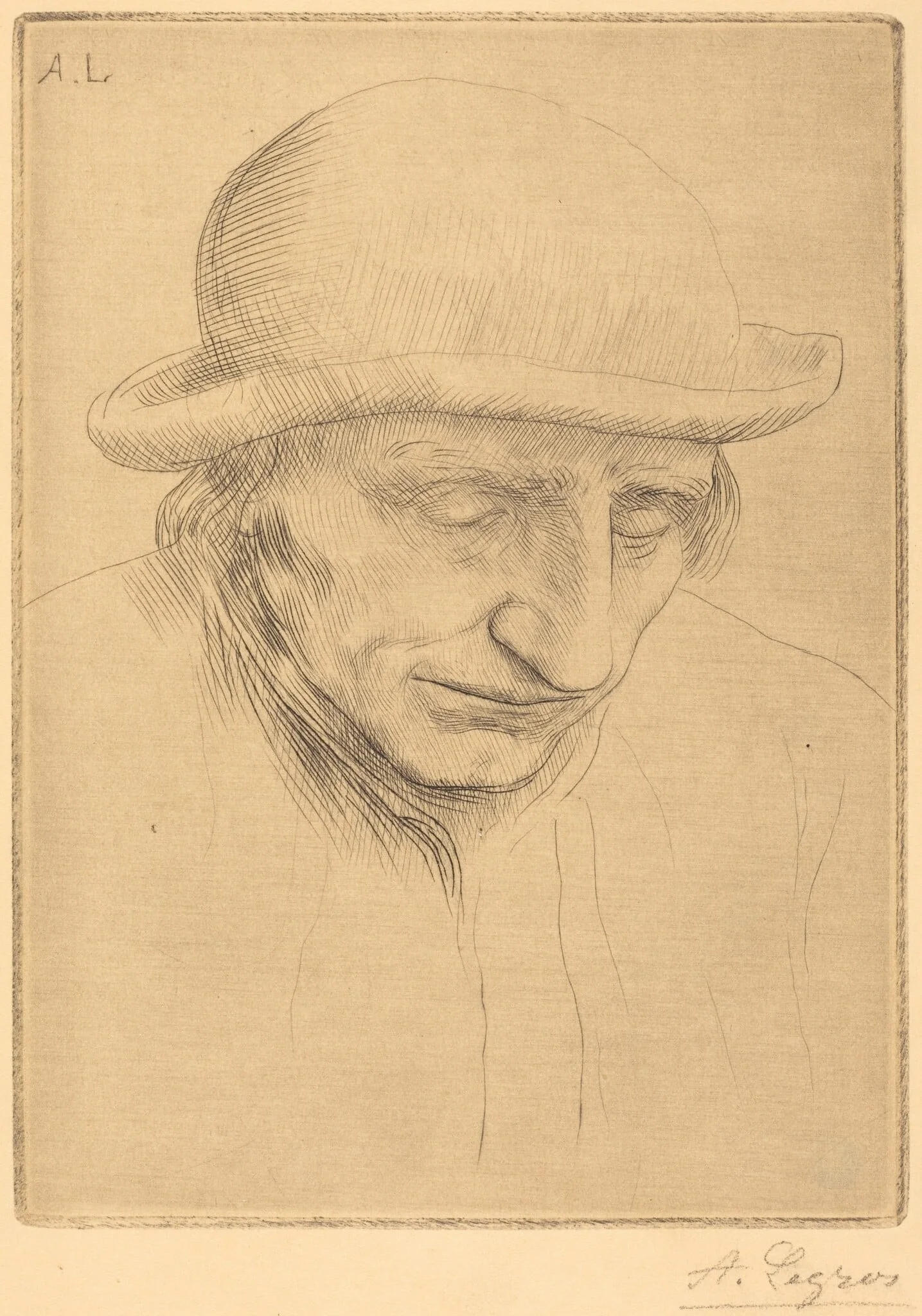 Peasant in a Round Hat (Paysan avec chapeau rond), by Alphonse Legros, ink, 1874