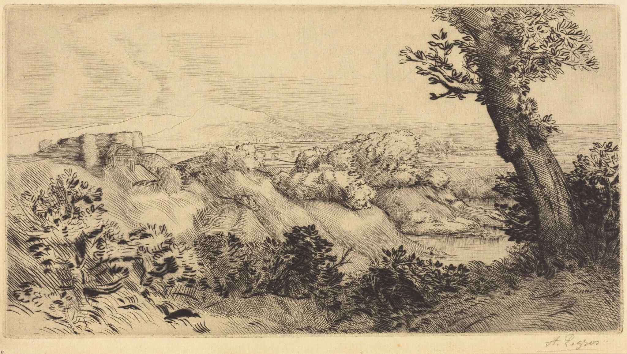 Top of the Hill (Le haut de la colline), by Alphonse Legros, ink, 1874