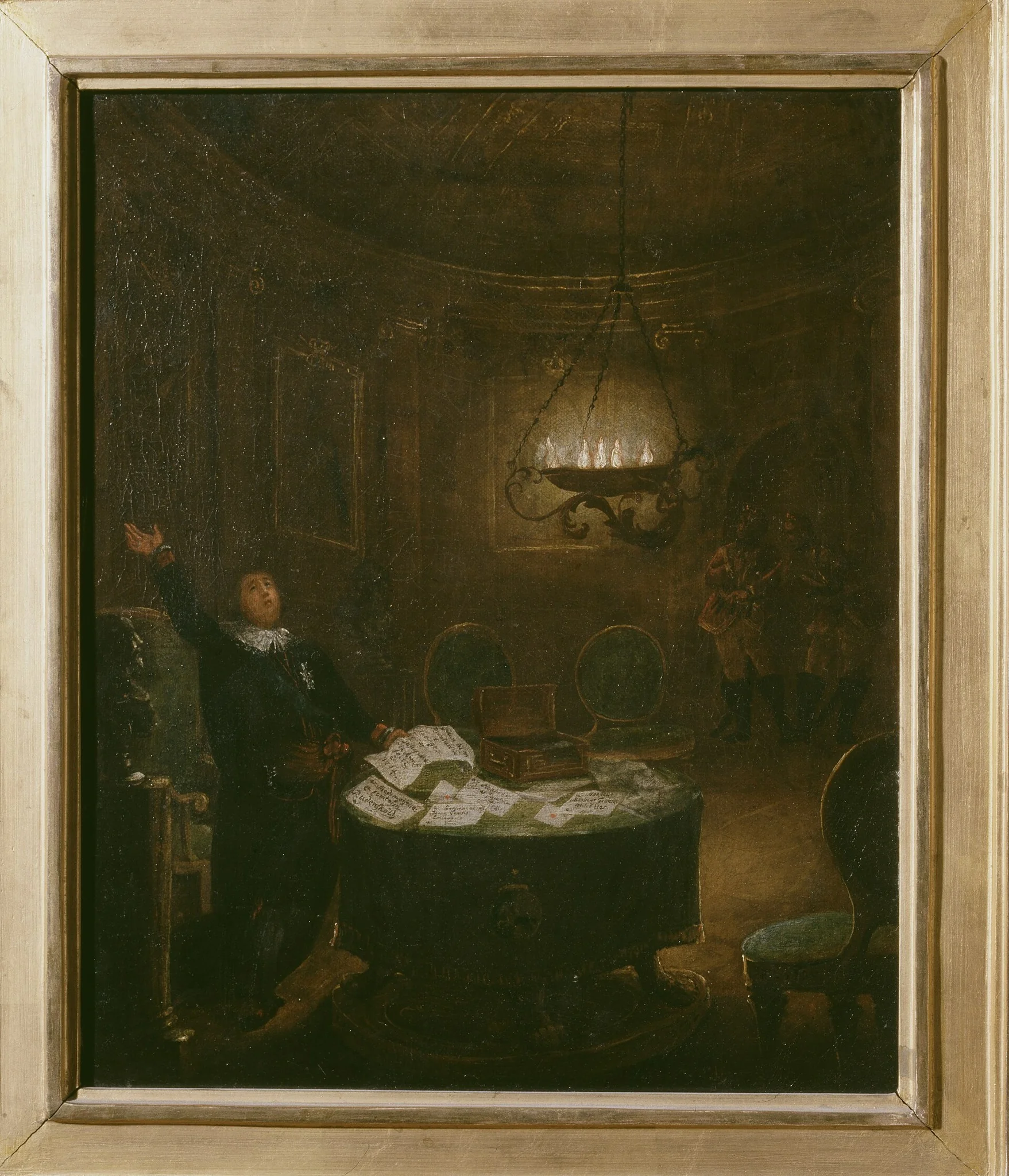 Presidenten Gustaf Adolf Reuterholm (1756-1813), öppnar de Armfeltska breven på Stockholms slott 1794