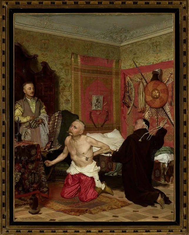 Flagellation of a nobleman, by Bolesław Łaszczyński, oil, 1890