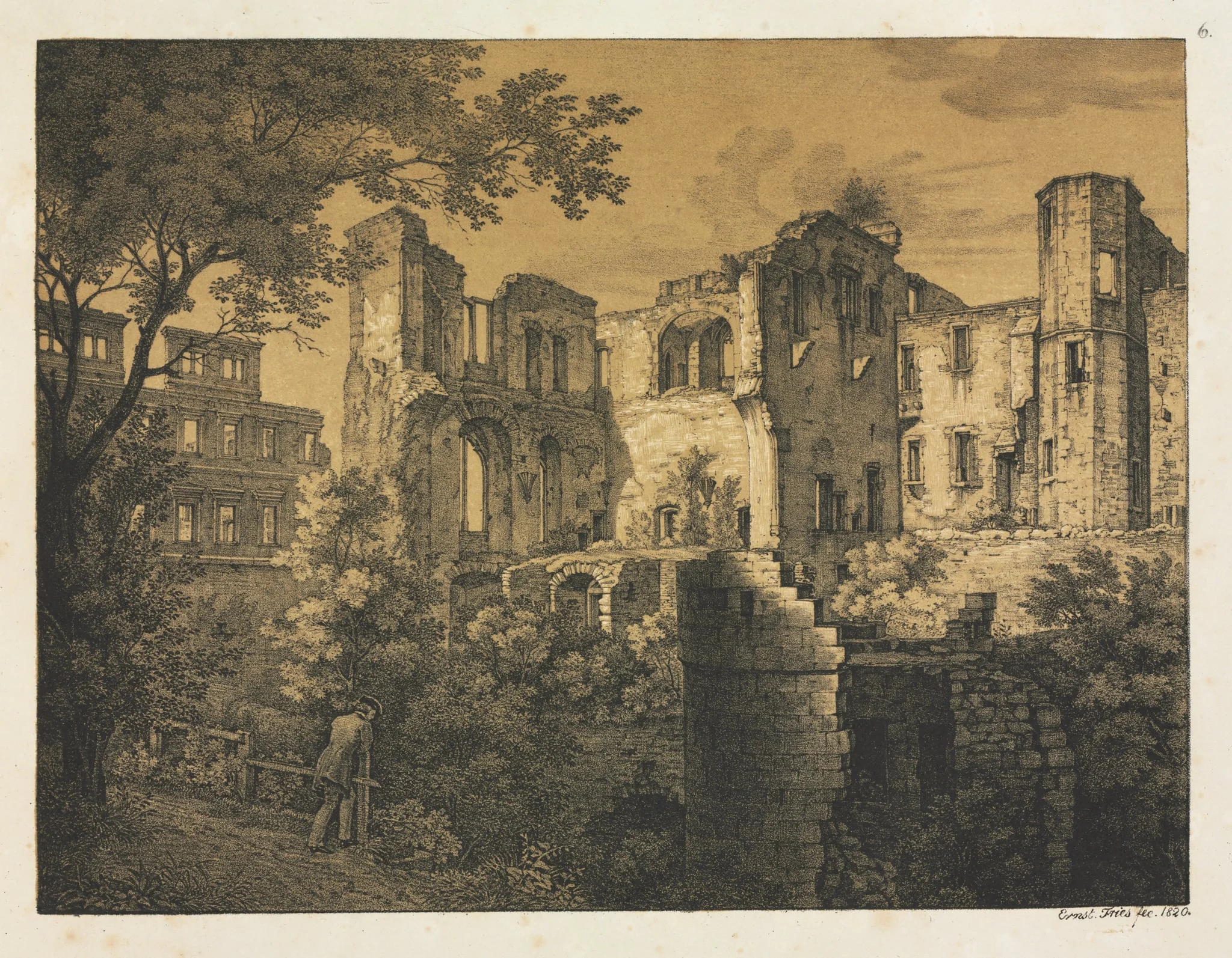 Six Views of Heidelberg Castle: Western Part, by Ernst Fries, 1820