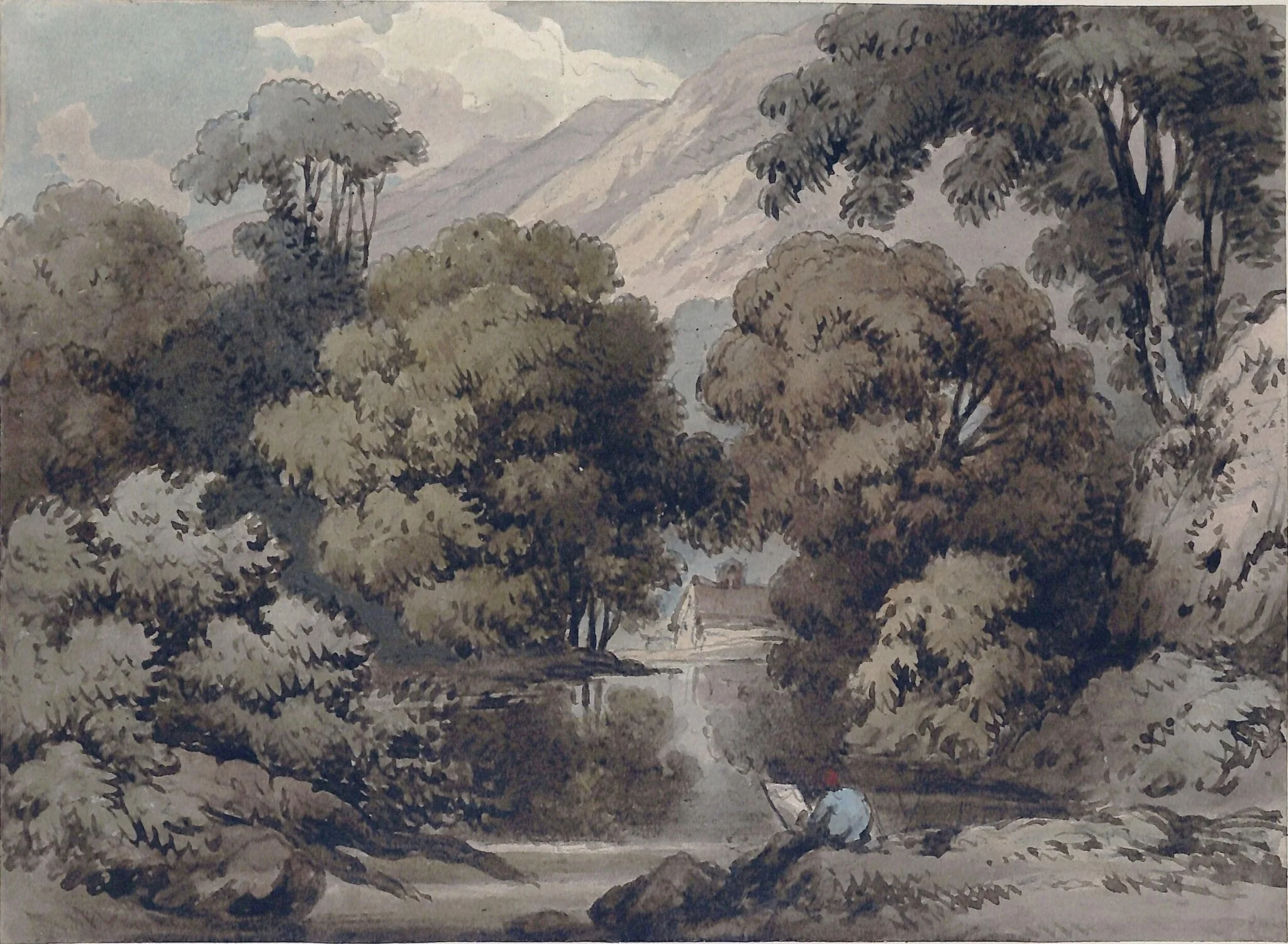 Landscape with man sketching
