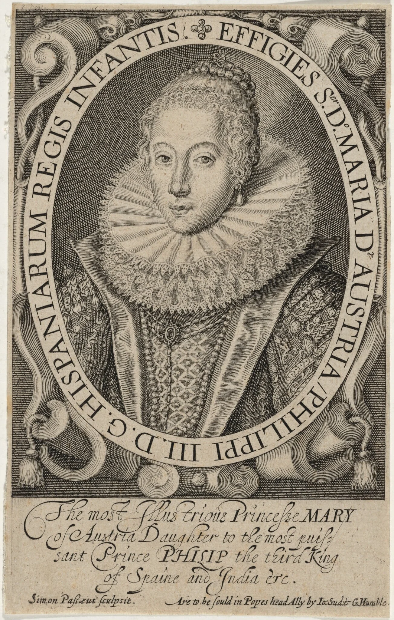 Maria of Austria, Infanta of Spain, by Simon van de Passe, ink, 1621