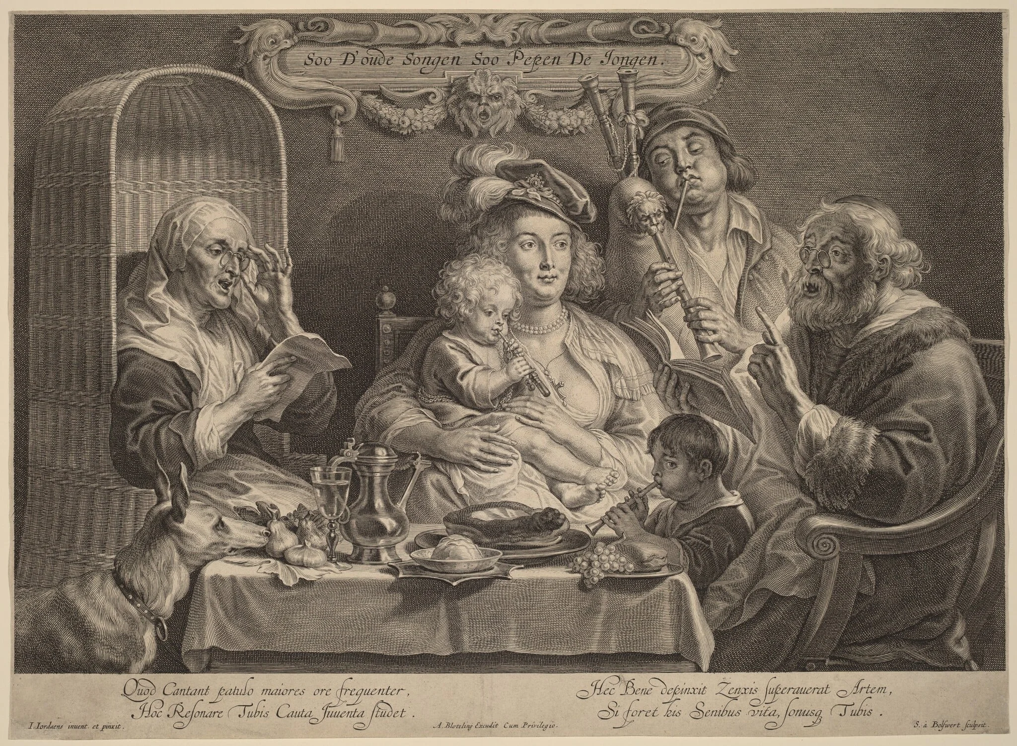 Soo D'oude Songen Soo Pepen De Jongen (As the old sing, so the young twitter), by Schelte Adams Bolswert, ink, 1640