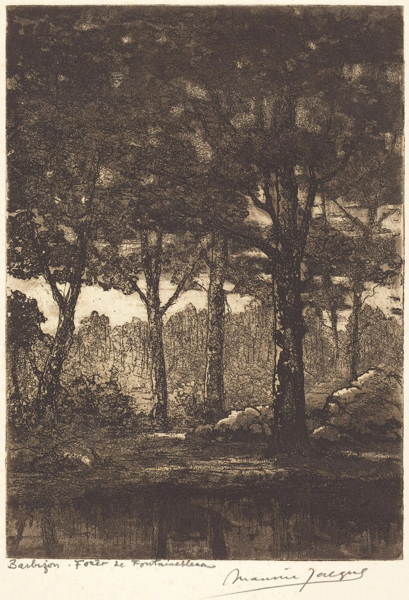 Barbizon: Foret de Fontainbleau, by Maurice Jacque, ink, 1864
