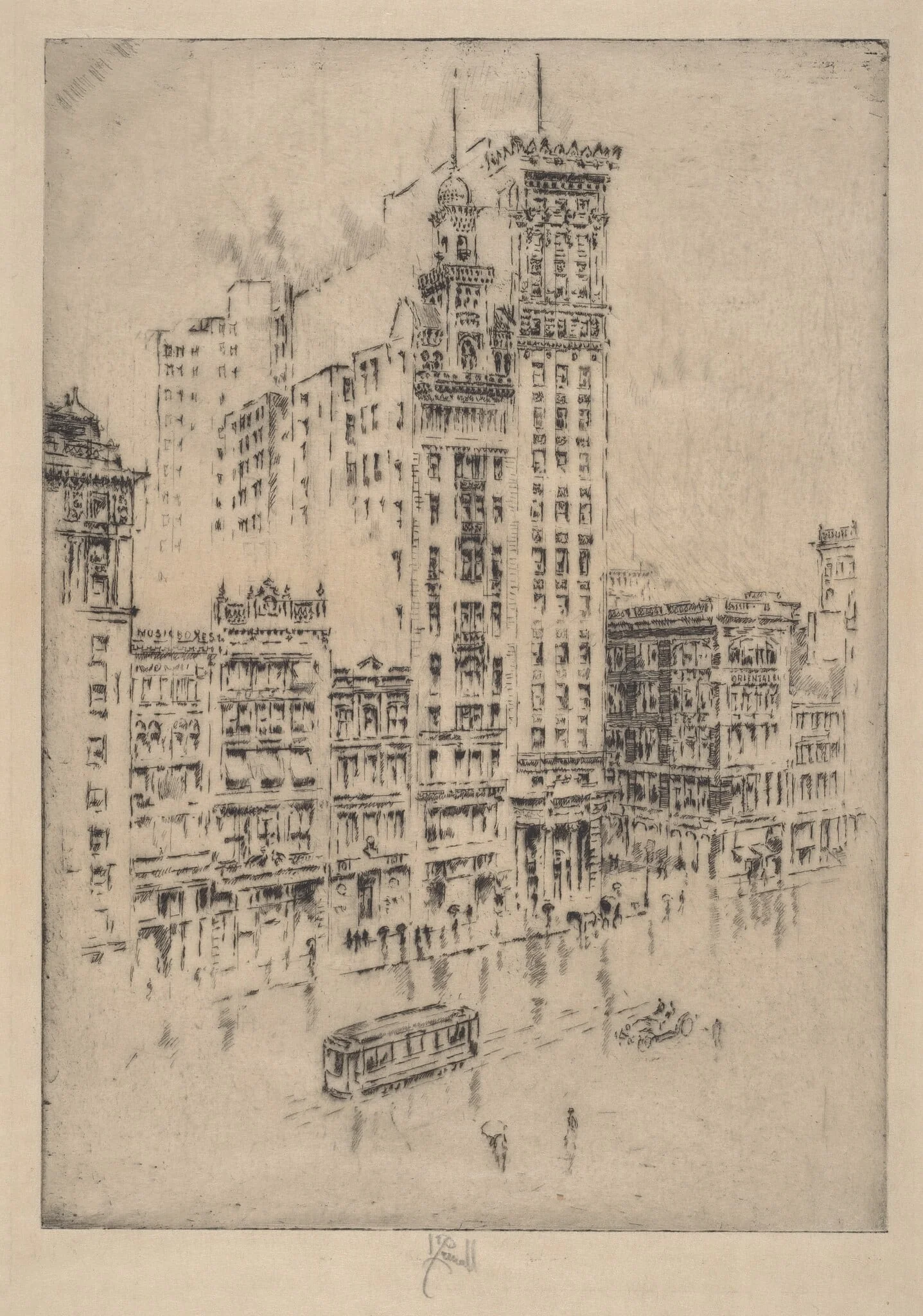 Union Square, Rainy Day, by Joseph Pennell, ink, 1904