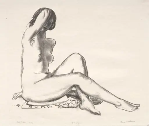 Nude Study, Girl Sitting on a Flowered Cushion
