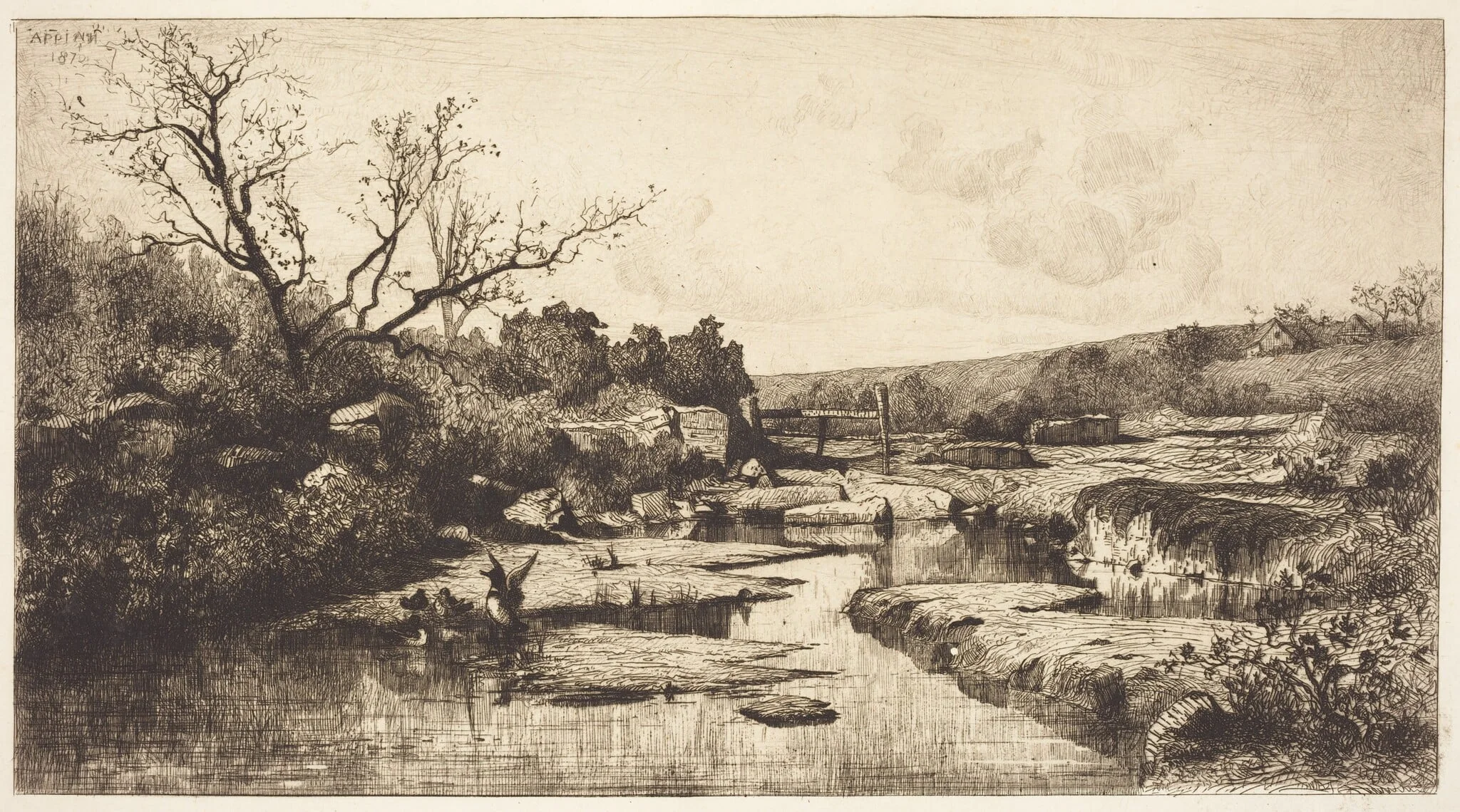 Landscape, by Adolphe Appian, ink, 1870