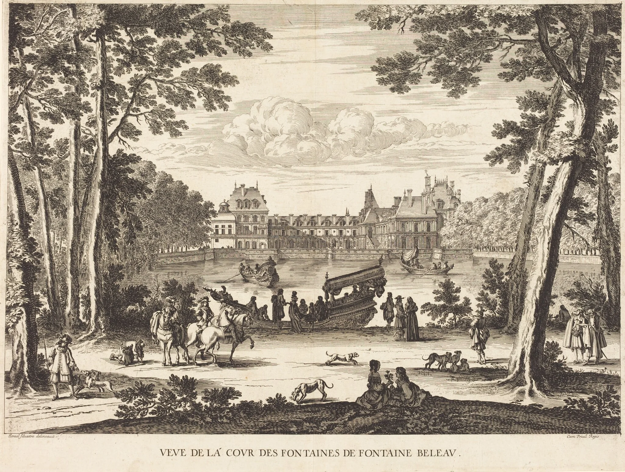 Veue de la cour des Fontaines de Fontaine Beleau, by Israël Silvestre, ink, 1666