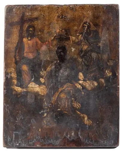 Încoronarea Fecioarei - reprezintă în centrul compoziției pe Fecioara Maria, în planul al doilea pe Iisus Hristos și Dumnezeu Tatăl ținând o coroană în mâini.