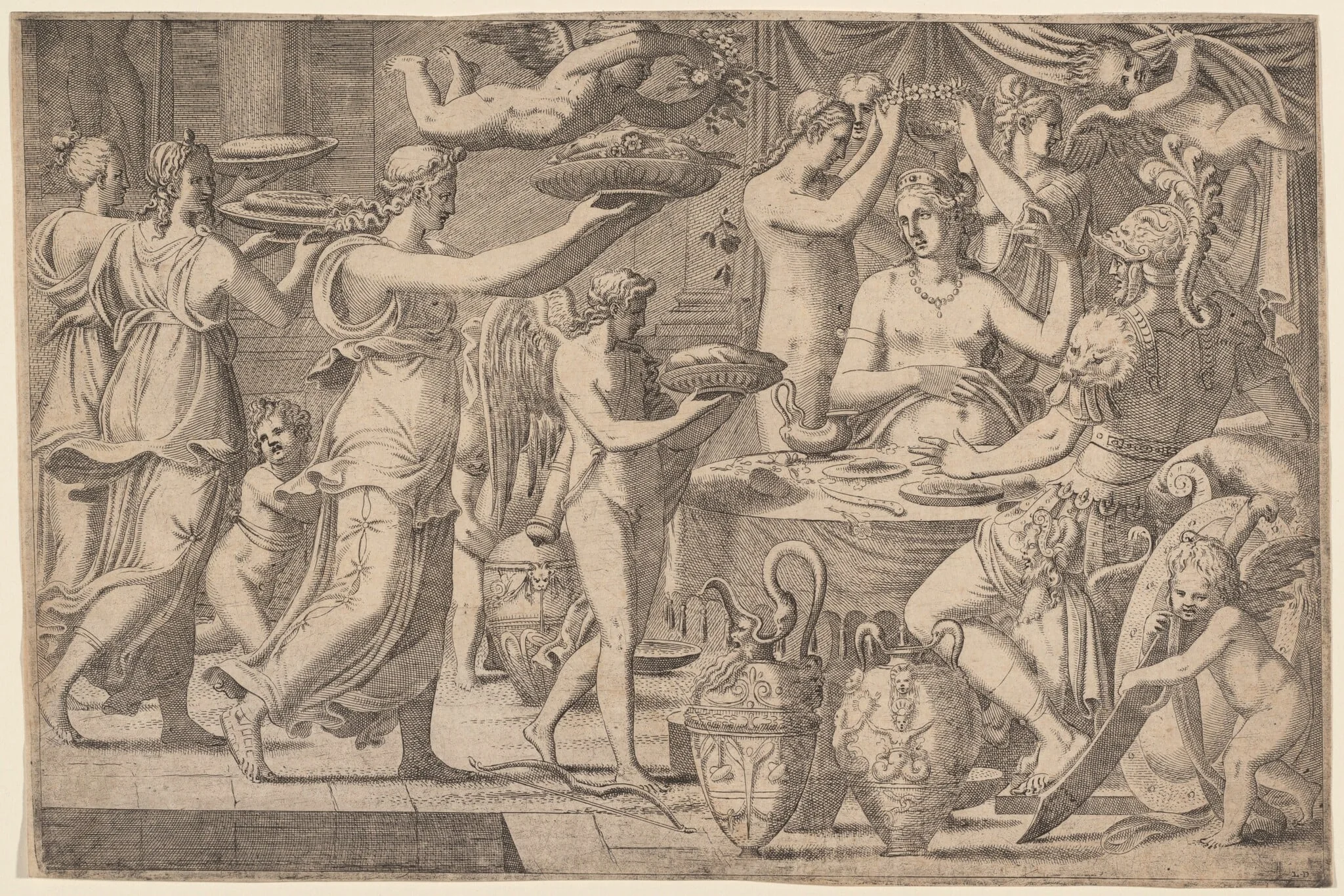 Venus and Mars Served by Cupid and the Three Graces, by Léon Davent, ink, 1547