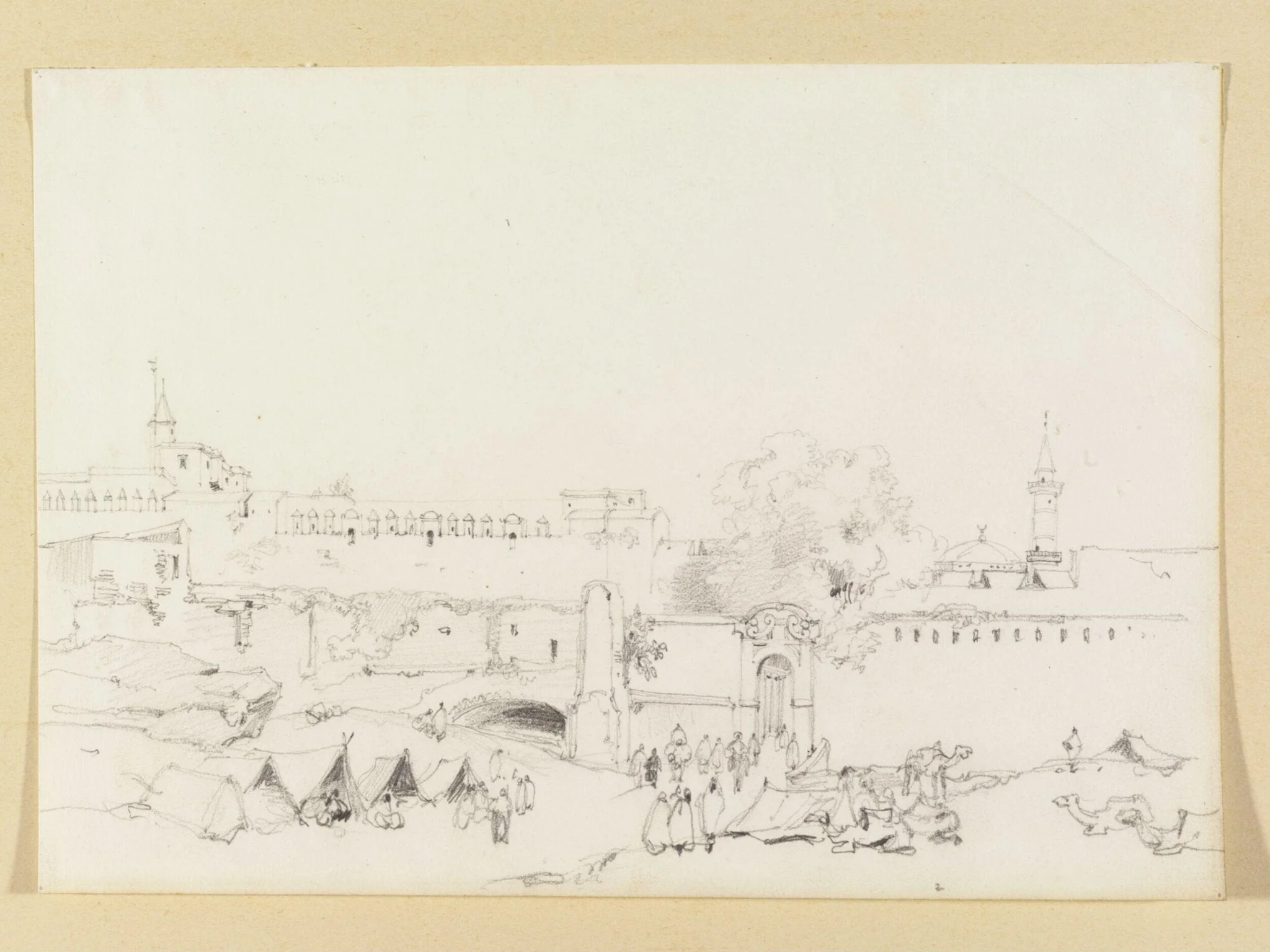 Outside the walls of Sétif, Algeria, by Adrien Dauzats, watercolor, 1839