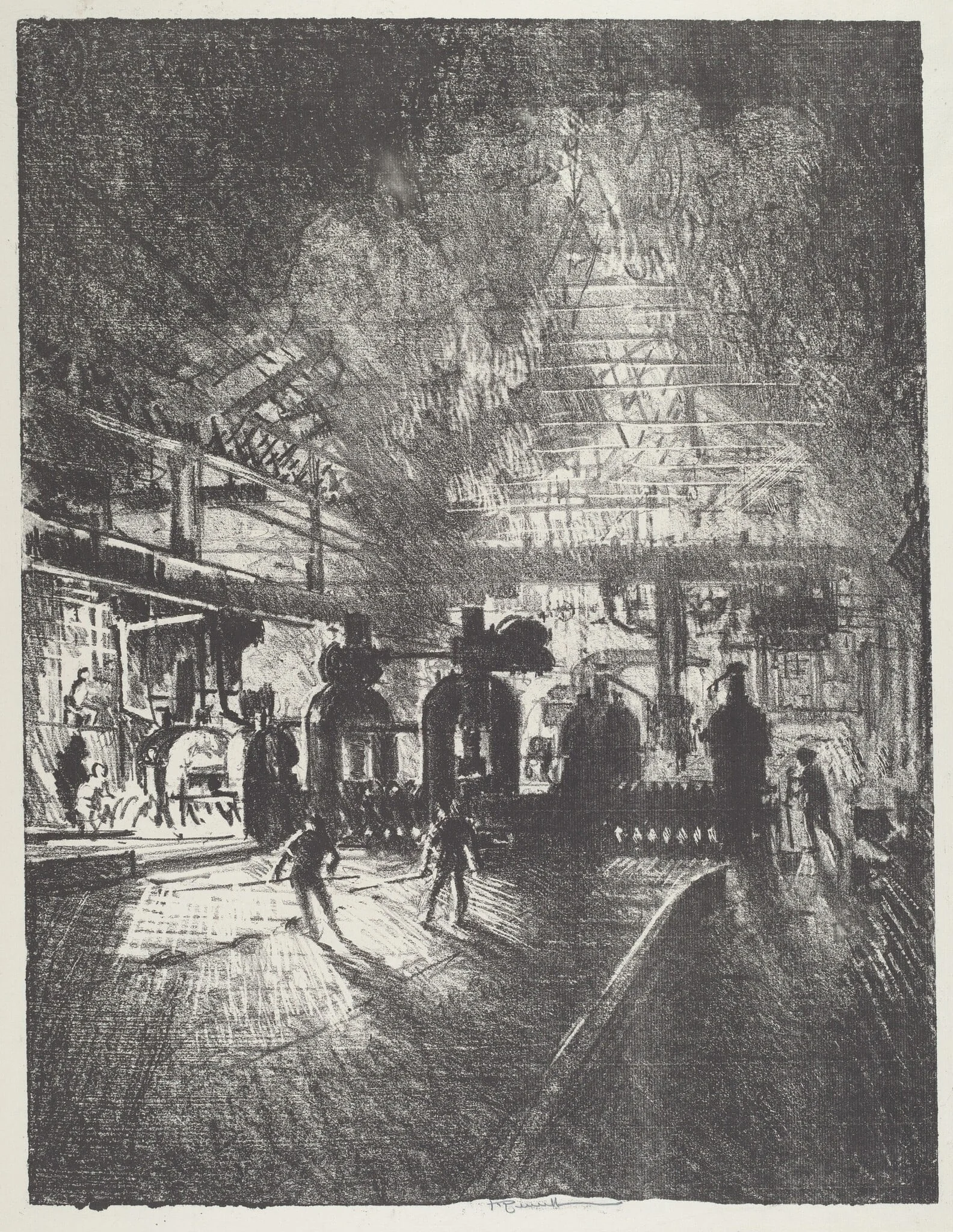 In the Jaws of Death, Rolling Bars for Shells, by Joseph Pennell, ink, 1916