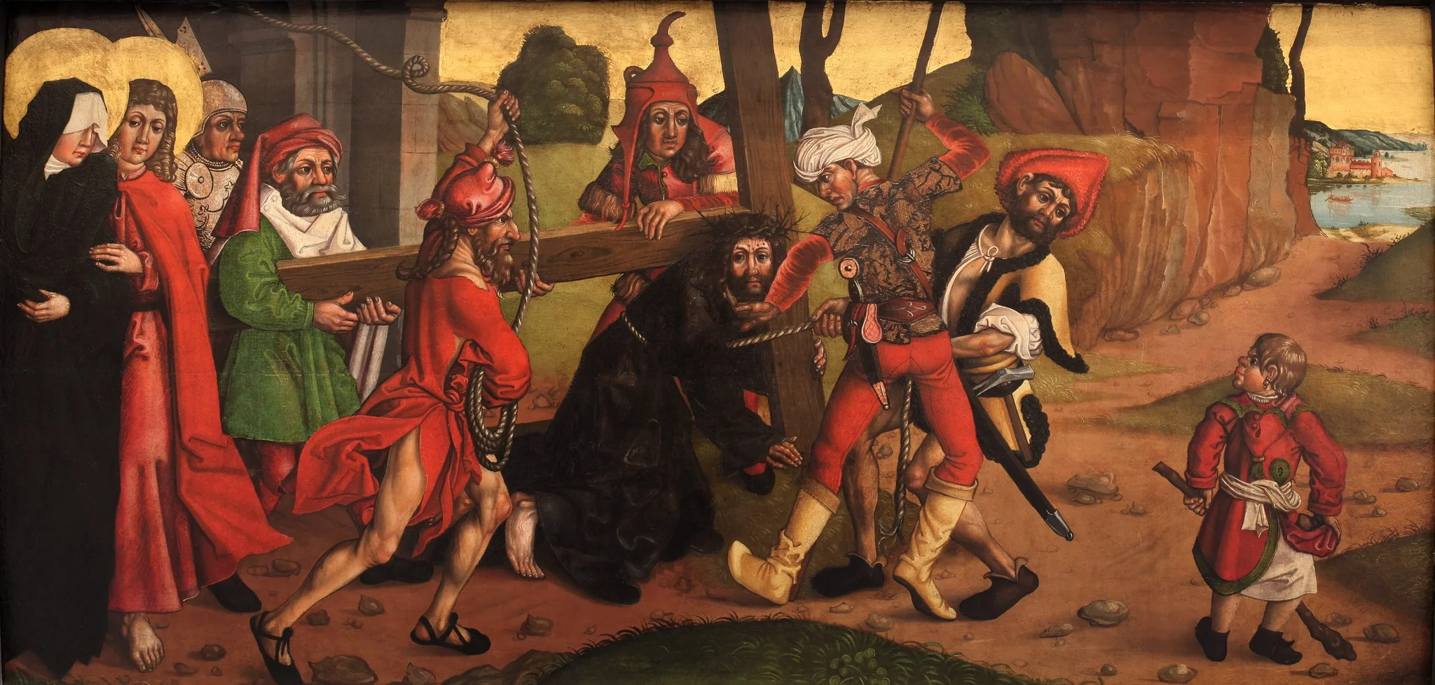 The carrying of the cross, by Unknown, oil, 1496