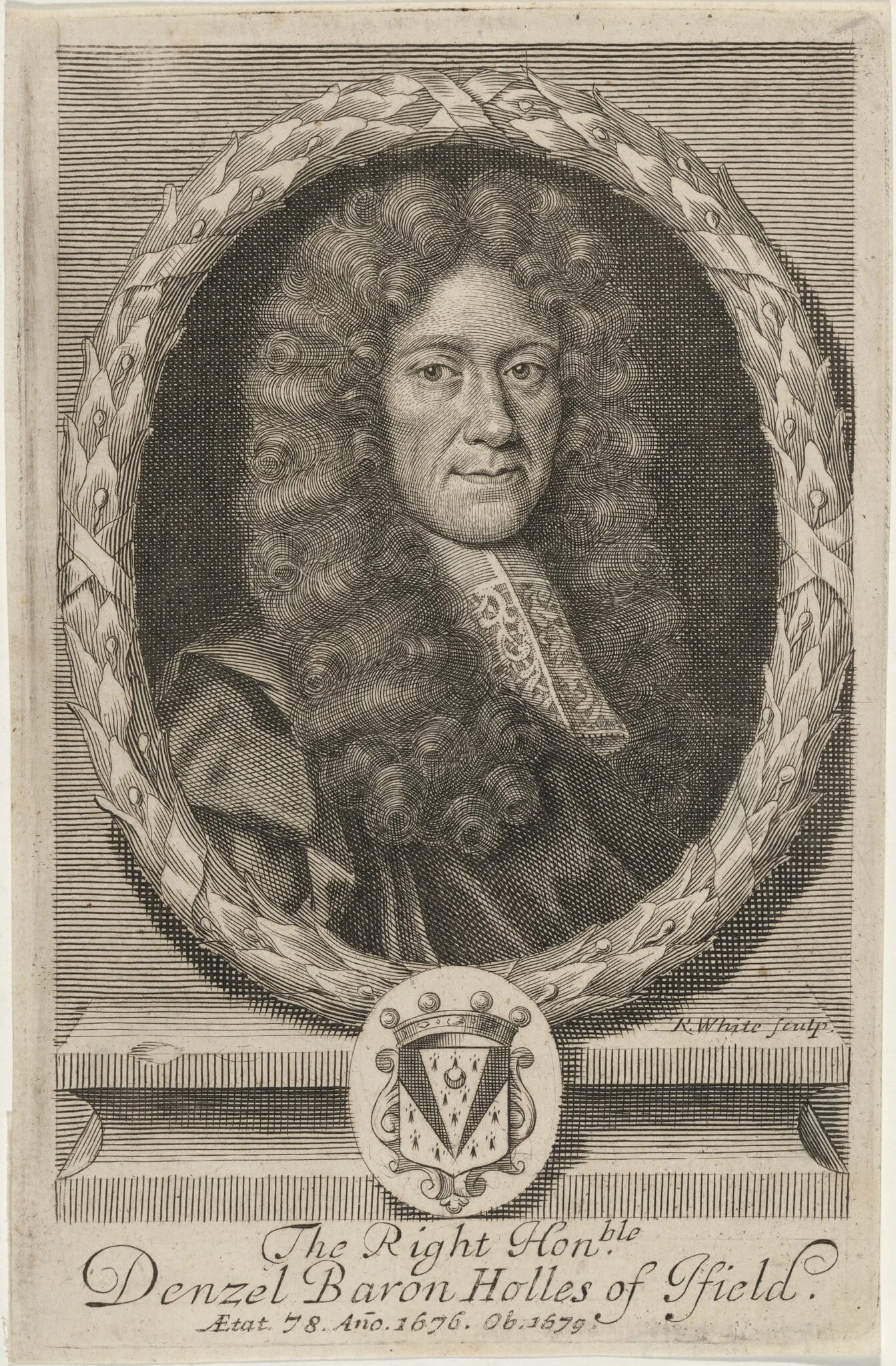 Denzil, First Baron Holles, by Robert White, ink, 1699