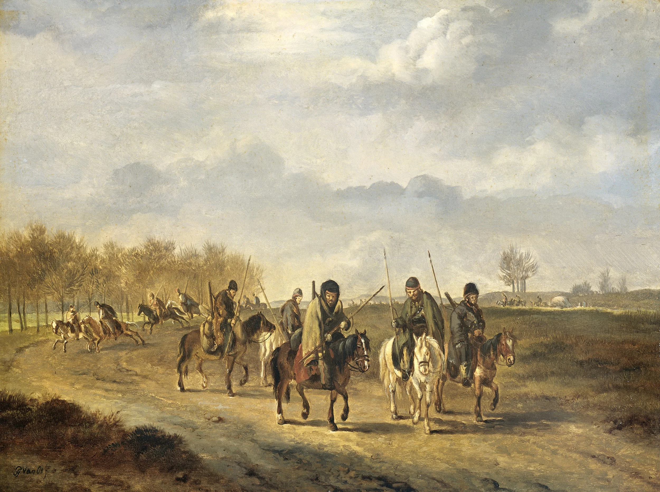 Cossacks on a country Road near Bergen in North Holland, 1813, by Pieter Gerardus van Os, oil, 1813