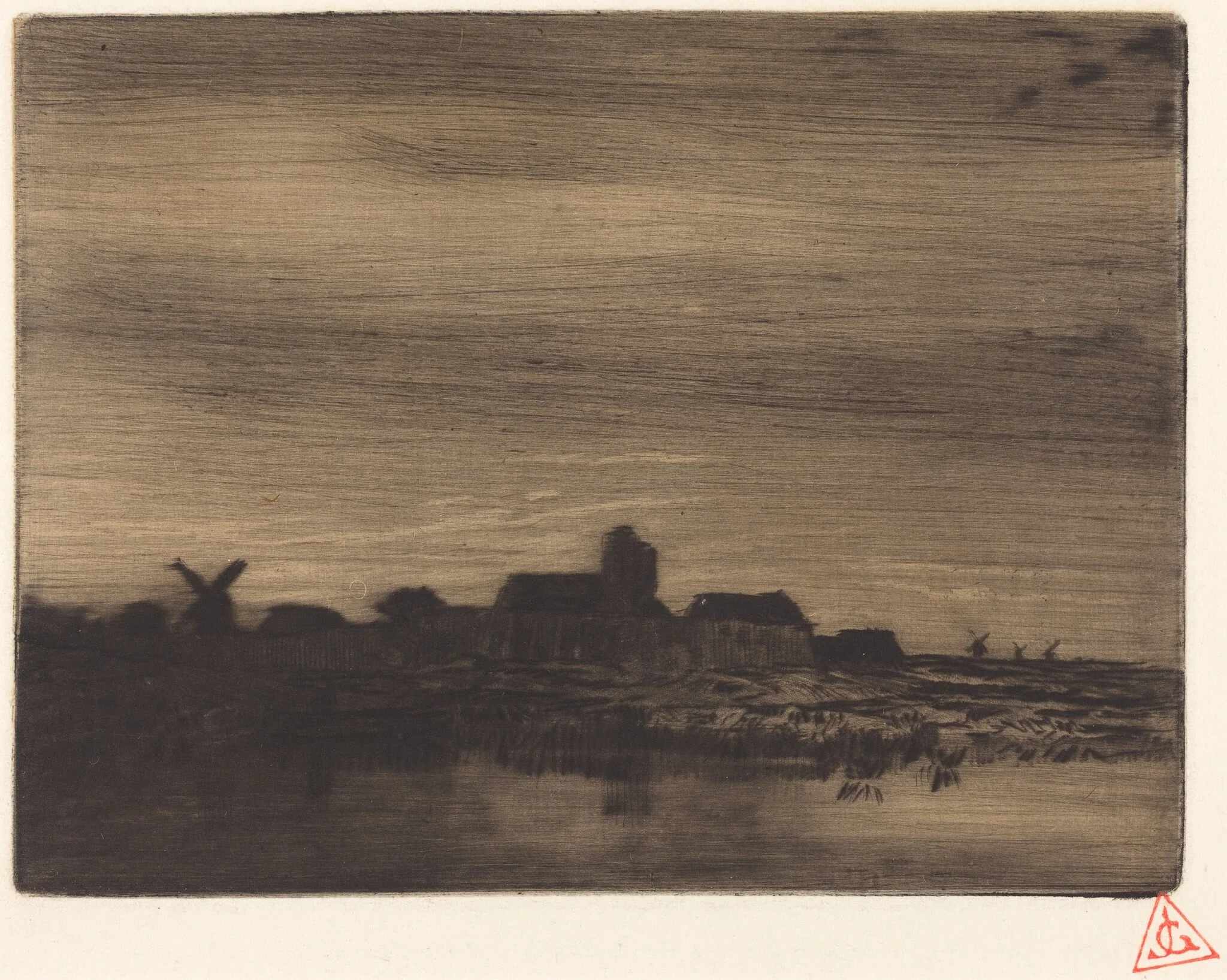 Waterside Village, by Charles Émile Jacque, ink, 1848