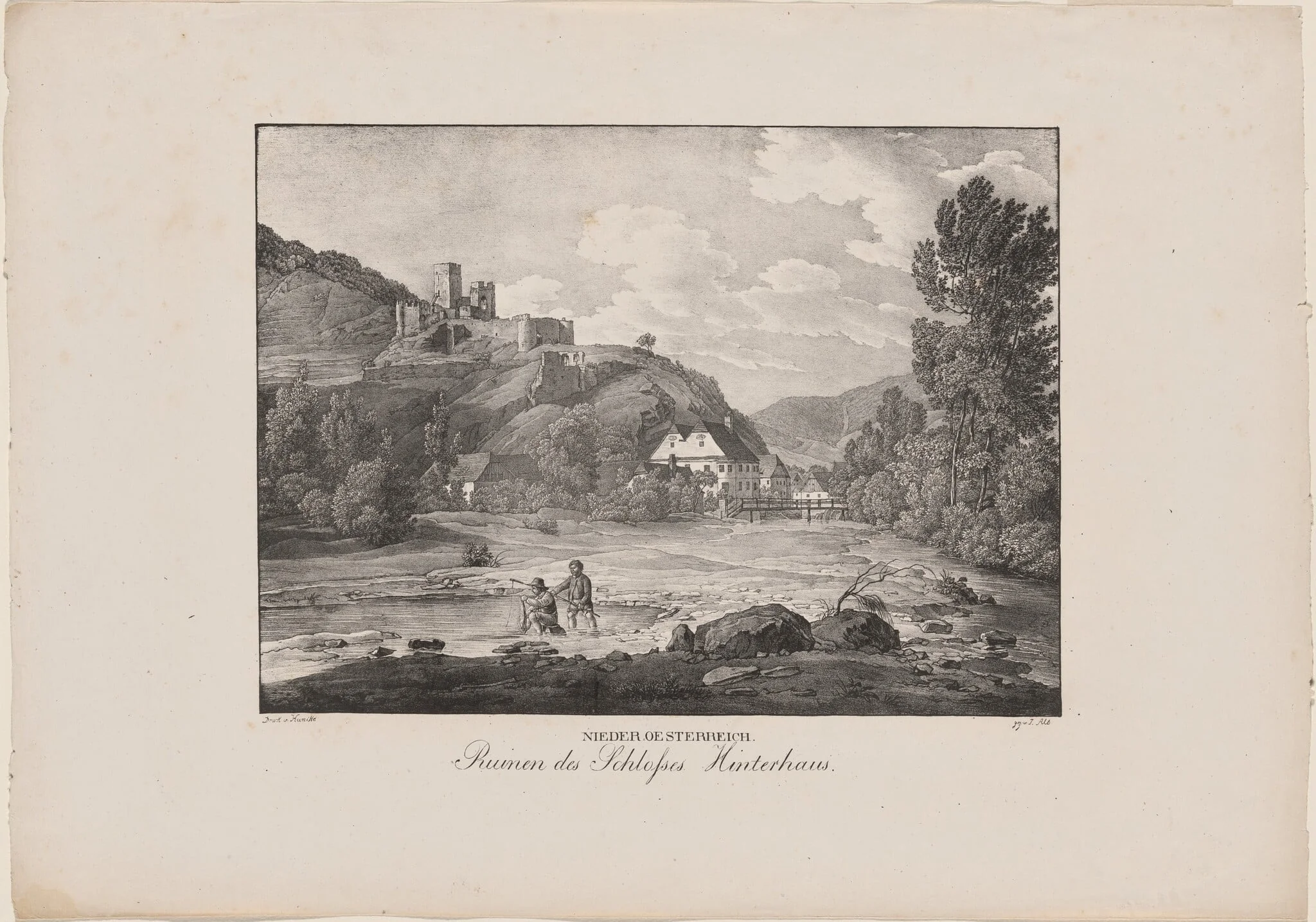 Nieder-Oesterreich, Ruinen des Schlosses Hinterhaus (Lower Austria, Ruins of Hinterhaus Castle), by Jakob Alt, ink, 1823