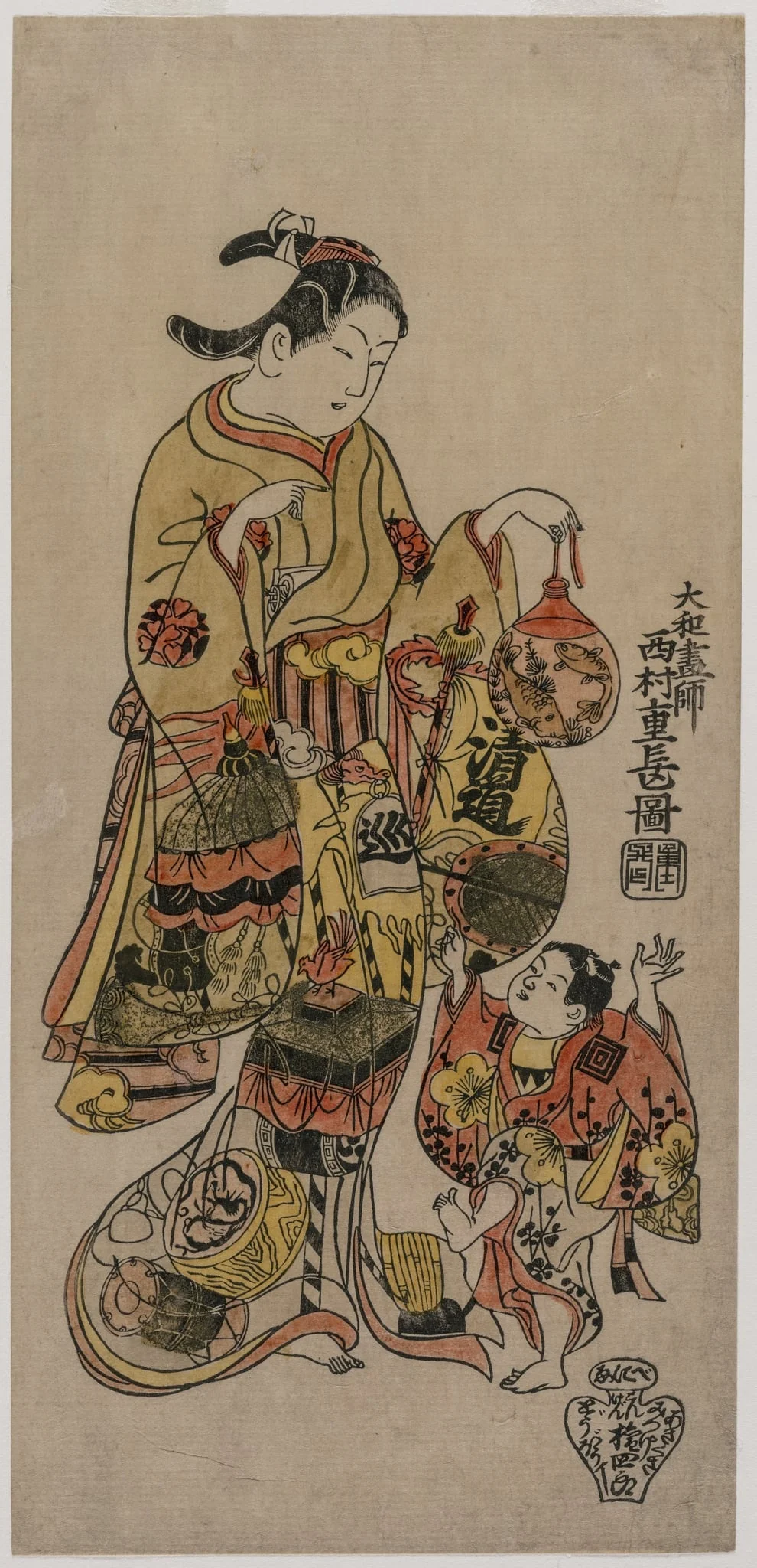 Child Reaching for a Fishbowl, by Nishimura Shigenaga, 1724