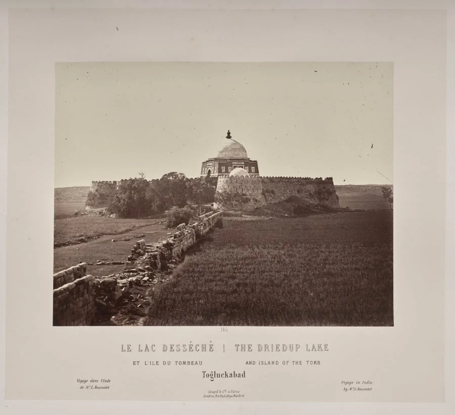 The Driedup Lake and Island of the Tomb, Togluckabad, by Louis-Théophile Marie Rousselet, 1866